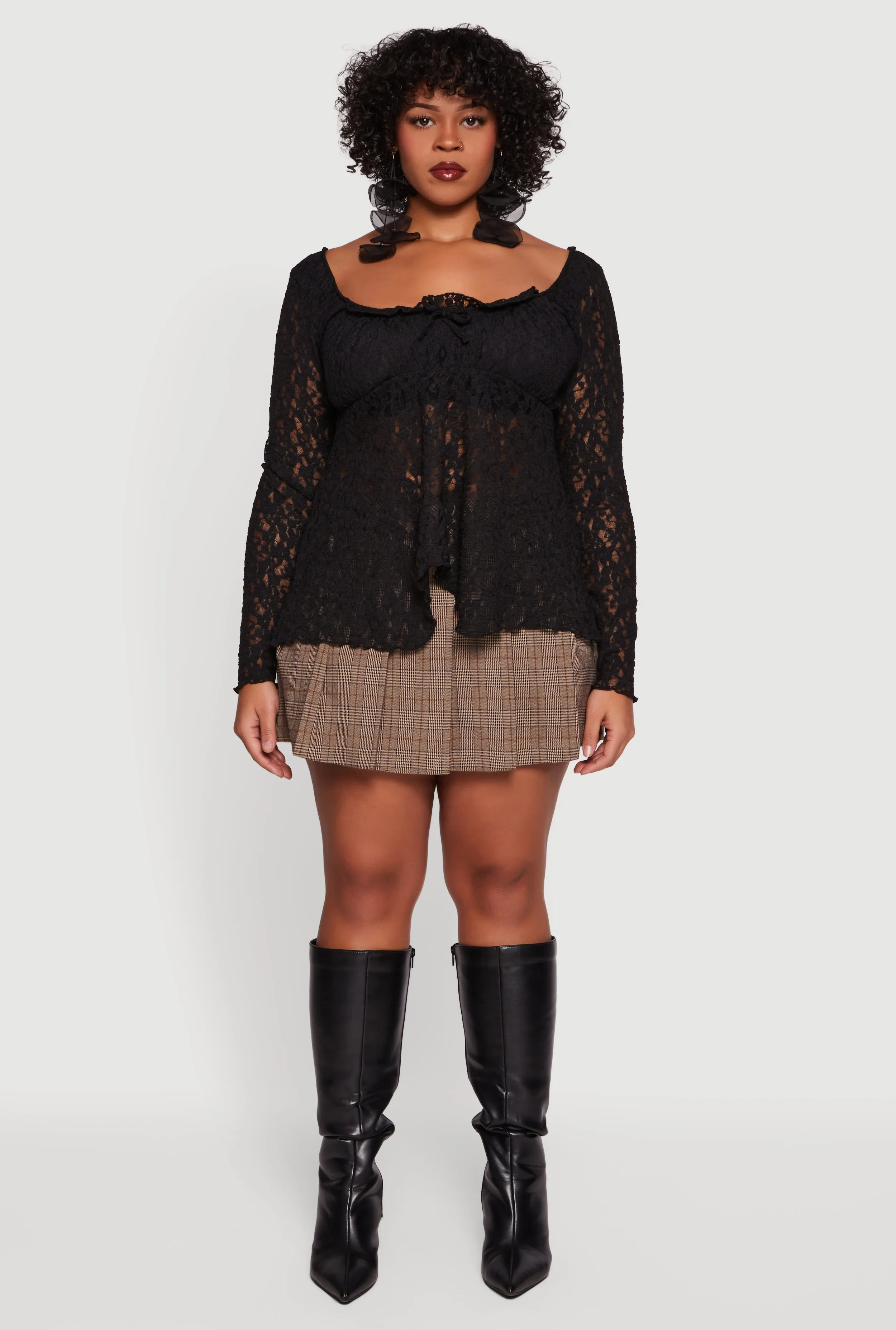 Plus Size Floral Lace Long Sleeve Square Neck Blouse sold by Rainbow product image thumbnail 3