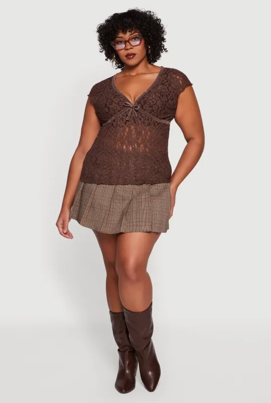 Plus Size Lace V Neck Short Sleeve Blouse sold by Rainbow