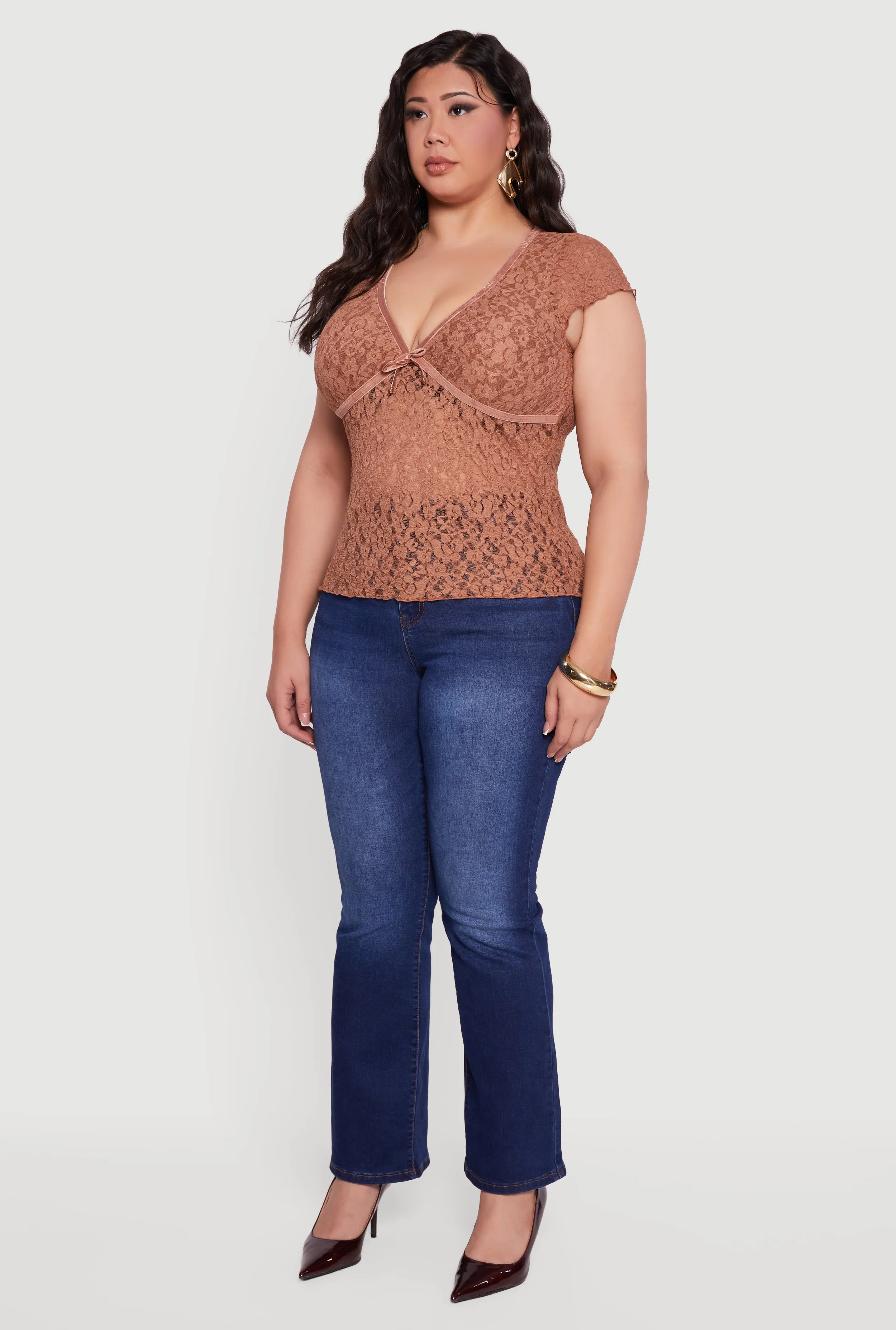 Plus Size Lace V Neck Short Sleeve Blouse sold by Rainbow product image thumbnail 5