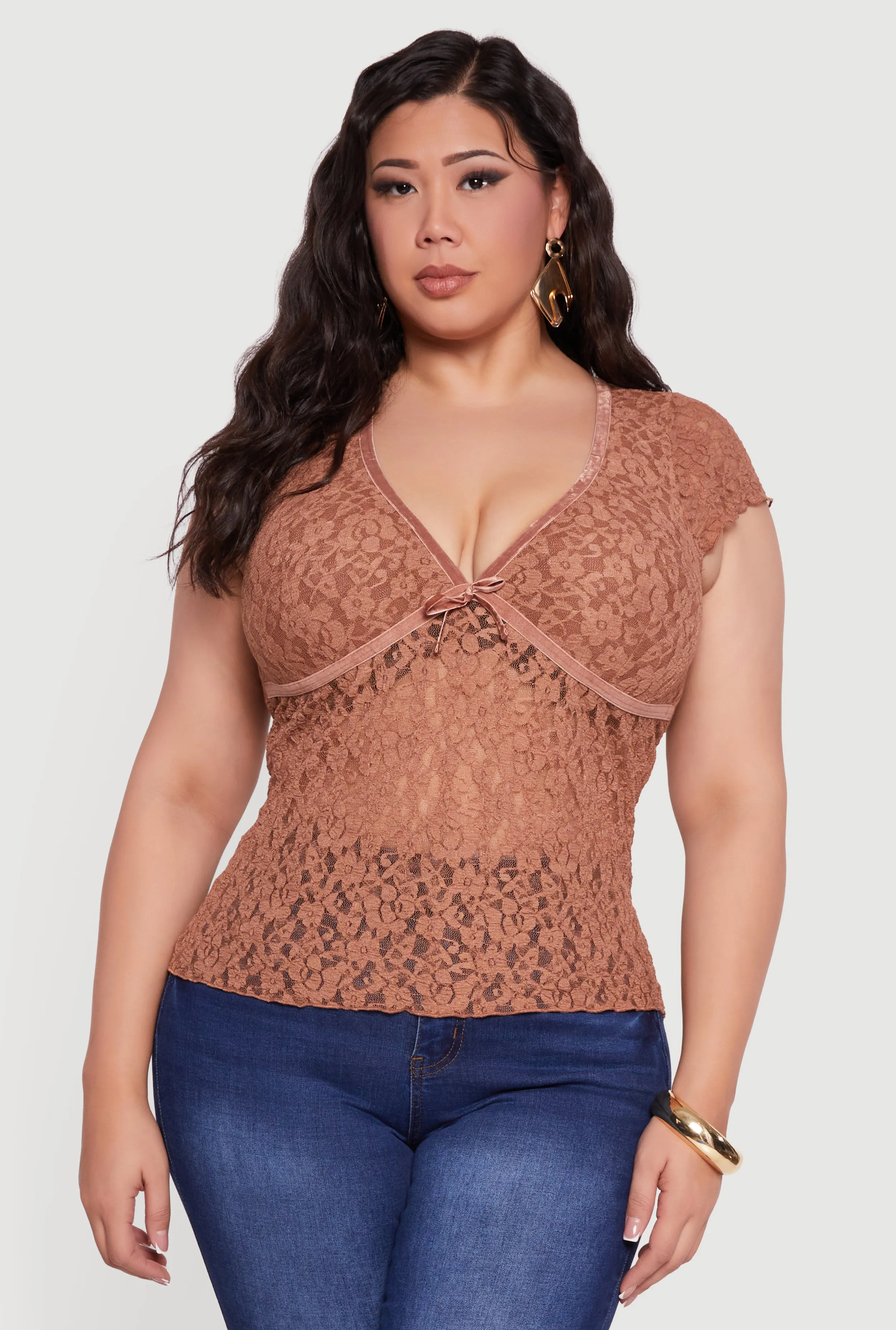 Plus Size Lace V Neck Short Sleeve Blouse sold by Rainbow product image thumbnail 2