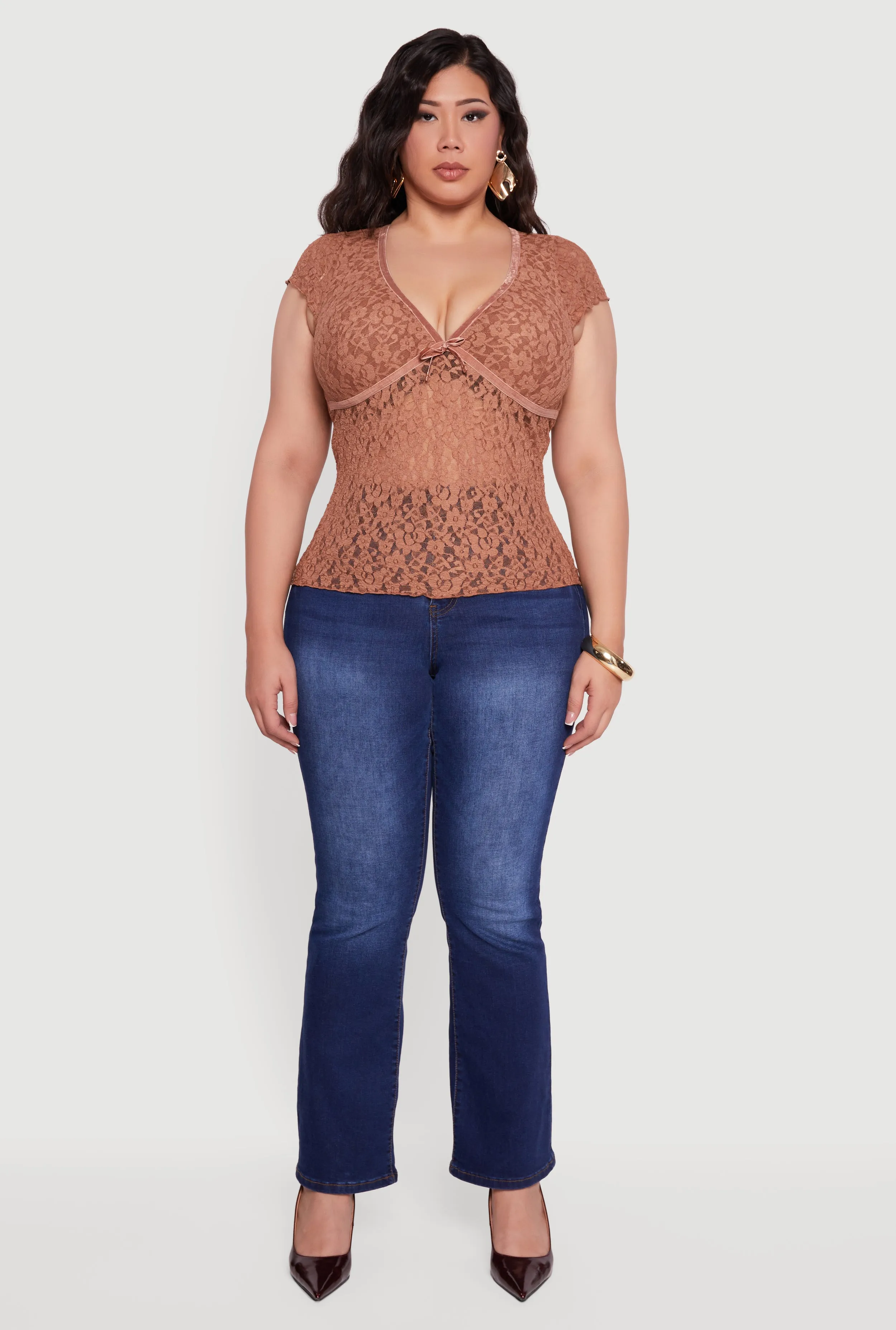 Plus Size Lace V Neck Short Sleeve Blouse sold by Rainbow product image thumbnail 3