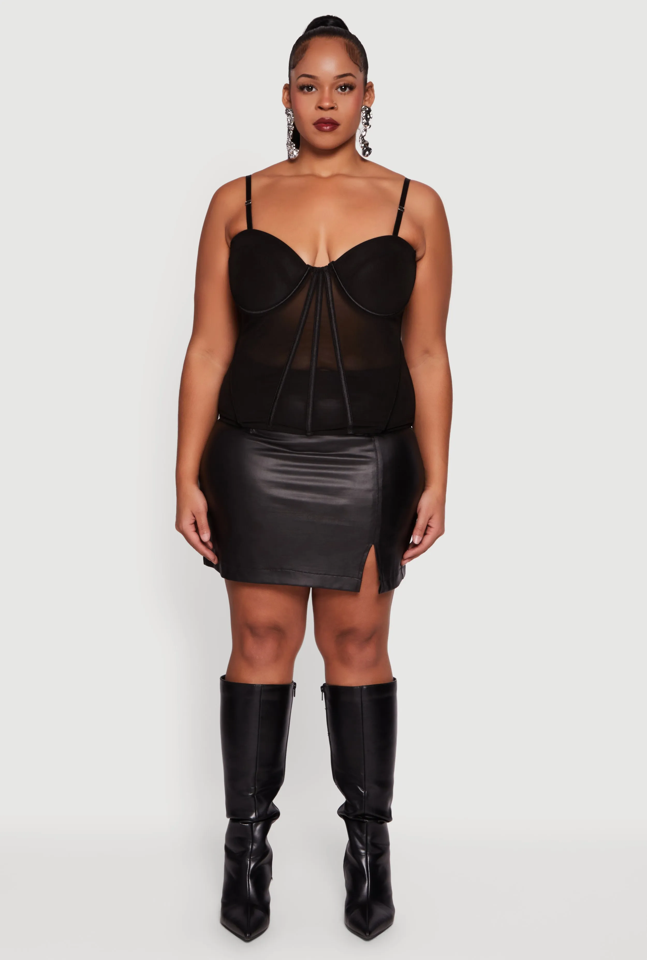 Plus Size Sleeveless Sweetheart Mesh Bustier Top sold by Rainbow