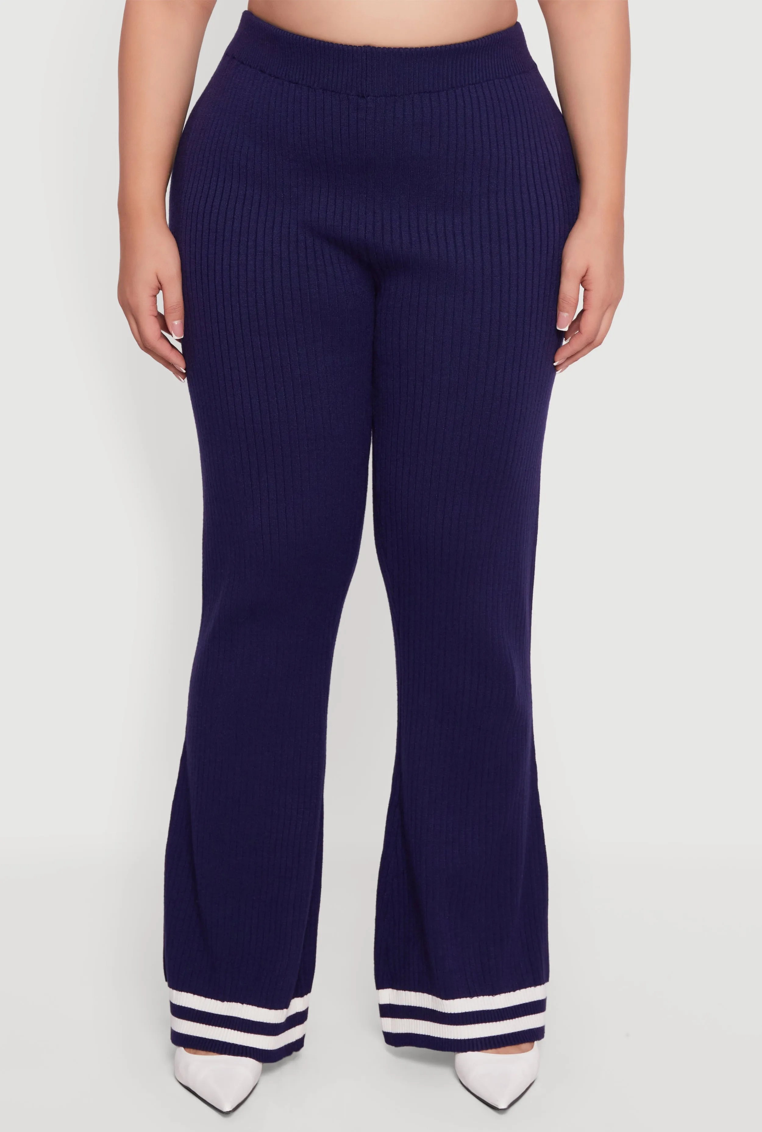 Plus Size Varsity Stripe High Waisted Pull On Flare Pants sold by Rainbow product image thumbnail 3