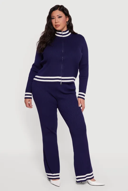 Plus Size Varsity Stripe High Waisted Pull On Flare Pants sold by Rainbow