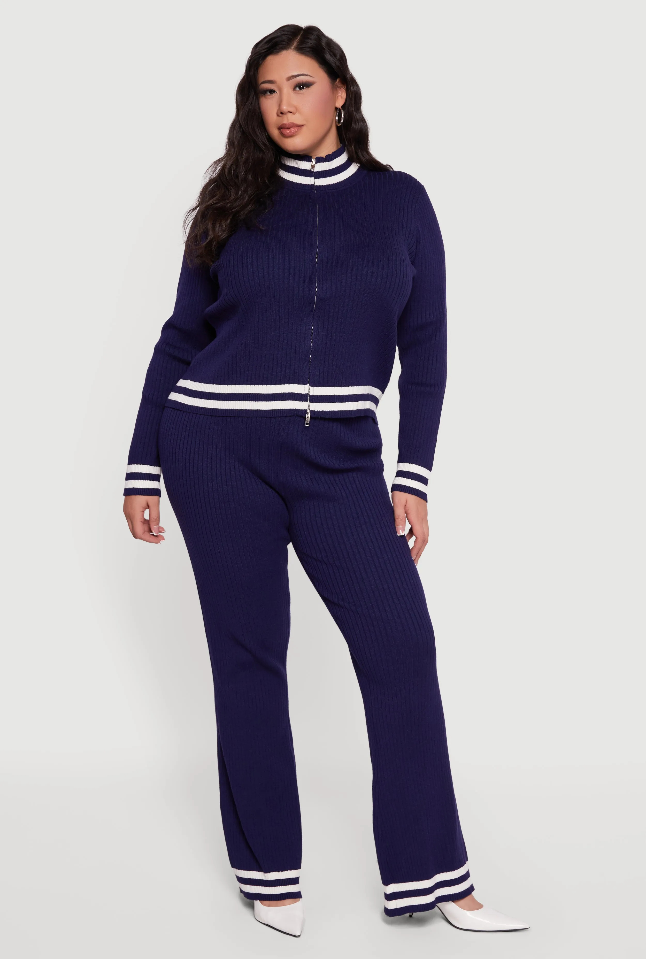 Plus Size Varsity Stripe High Waisted Pull On Flare Pants sold by Rainbow