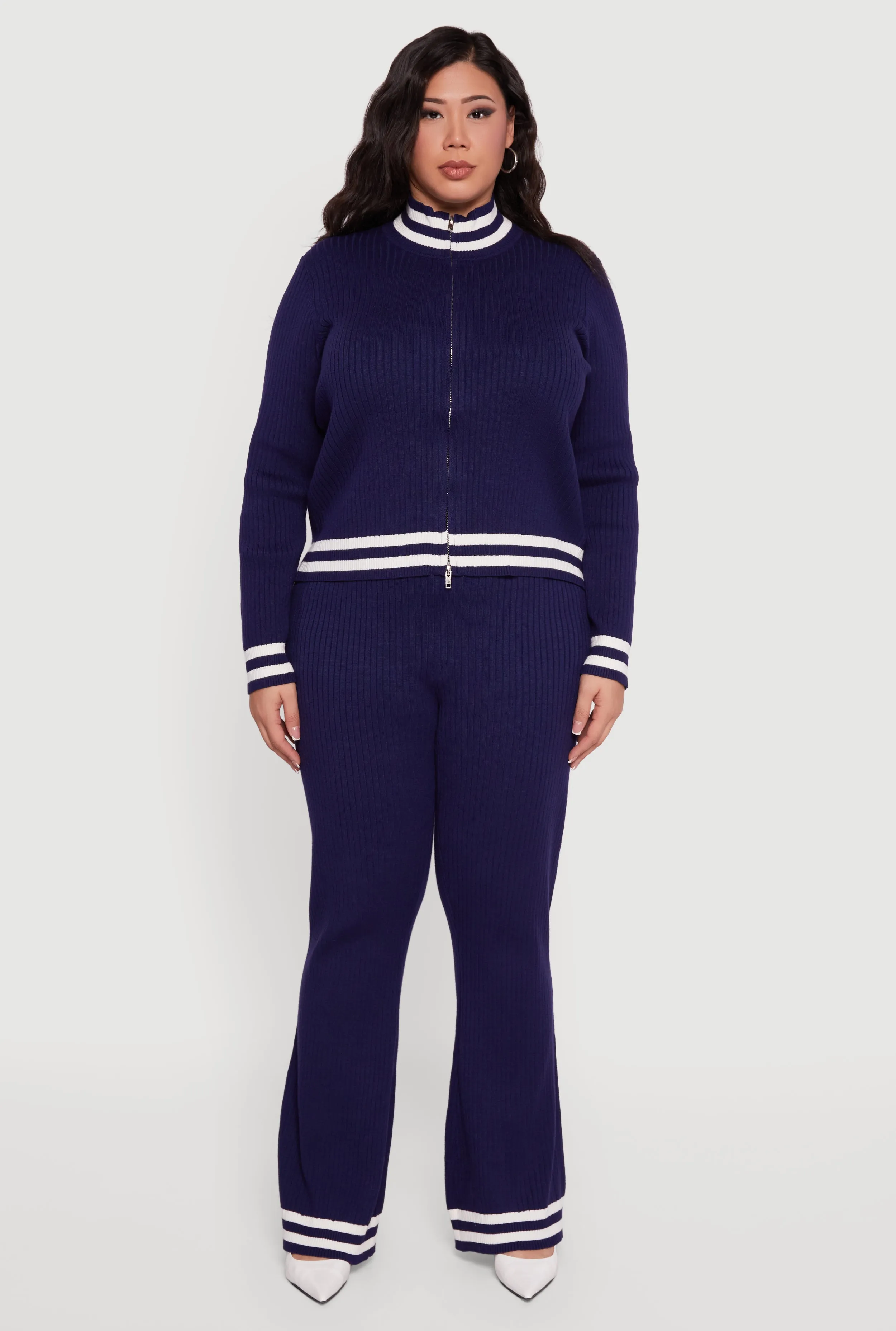 Plus Size Varsity Stripe High Waisted Pull On Flare Pants sold by Rainbow product image thumbnail 2