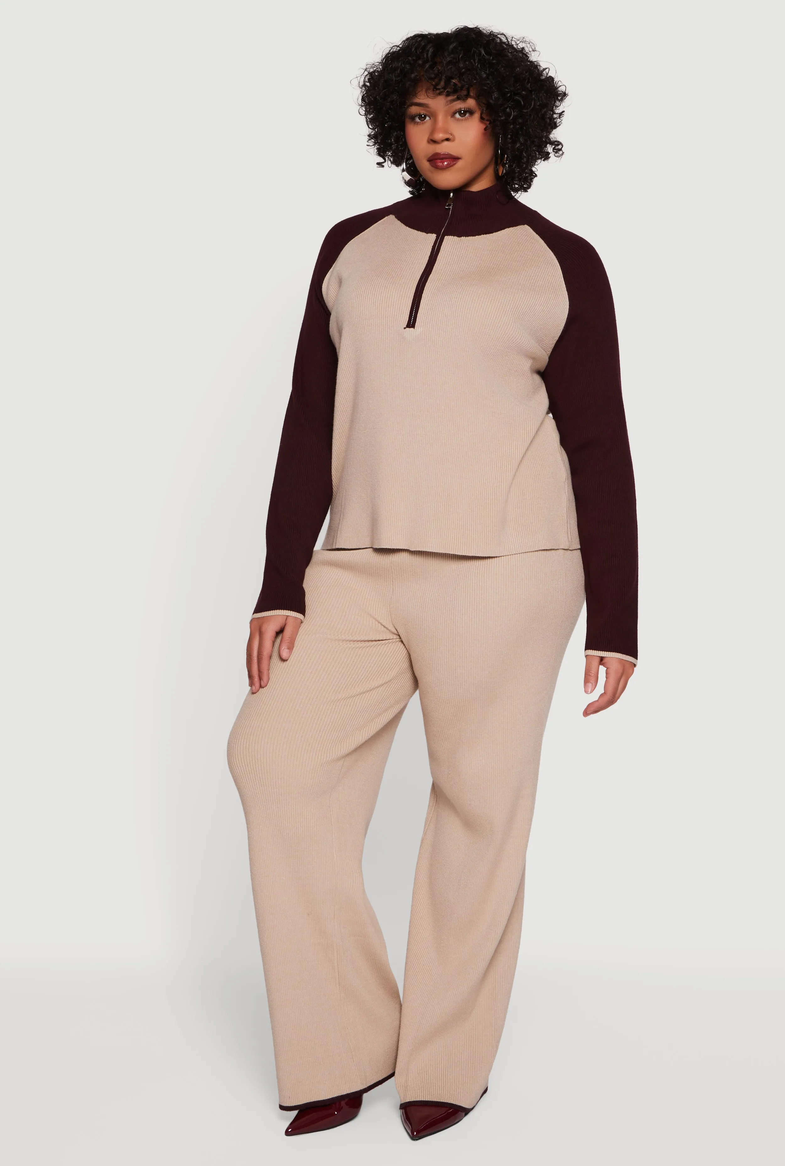 Rib Knit Pull On High Waisted Wide Leg Pants sold by Rainbow