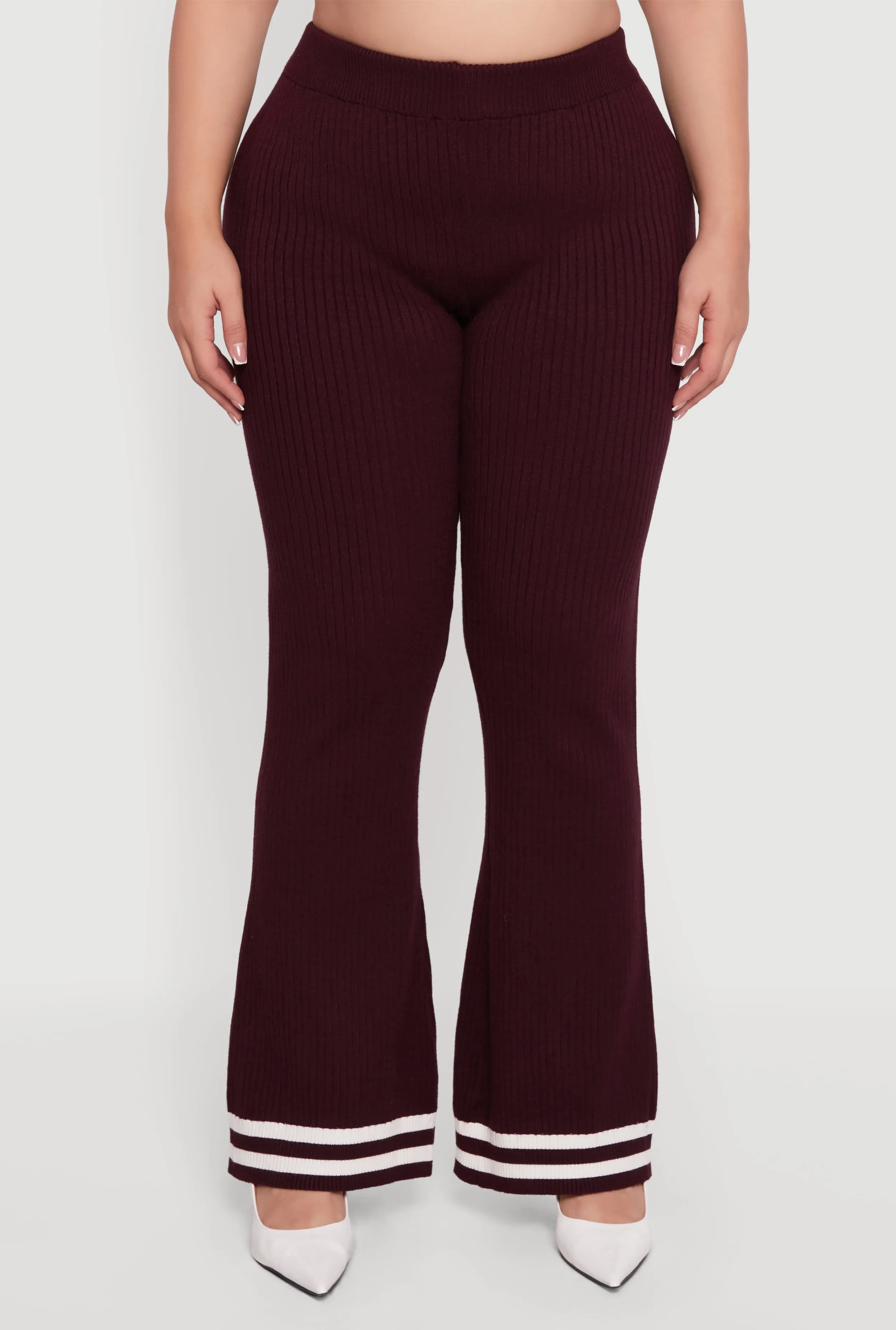Plus Size Varsity Stripe High Waisted Pull On Flare Pants sold by Rainbow product image thumbnail 3