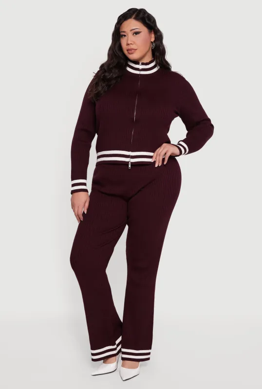 Plus Size Varsity Stripe High Waisted Pull On Flare Pants sold by Rainbow