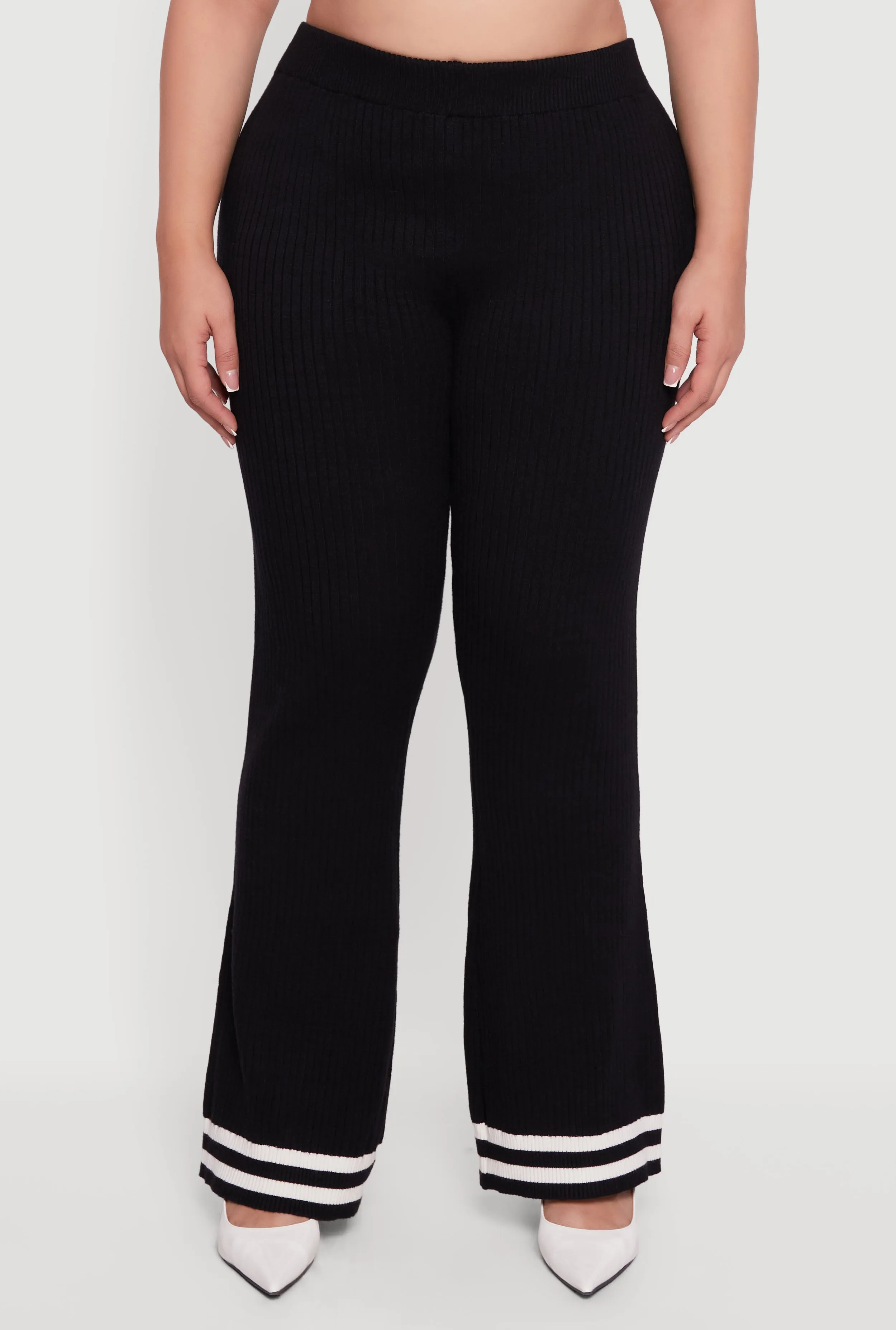 Plus Size Varsity Stripe High Waisted Pull On Flare Pants sold by Rainbow product image thumbnail 3