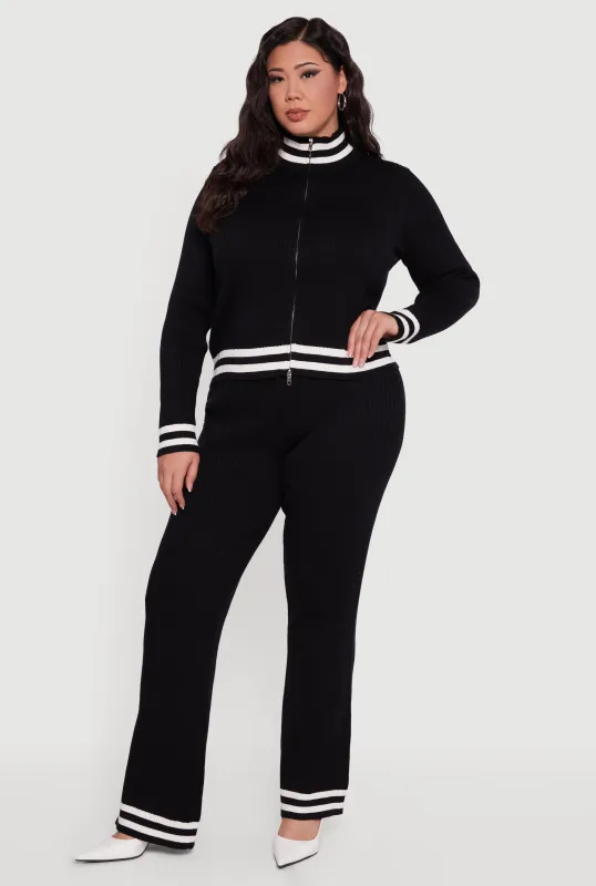 Plus Size Varsity Stripe High Waisted Pull On Flare Pants sold by Rainbow