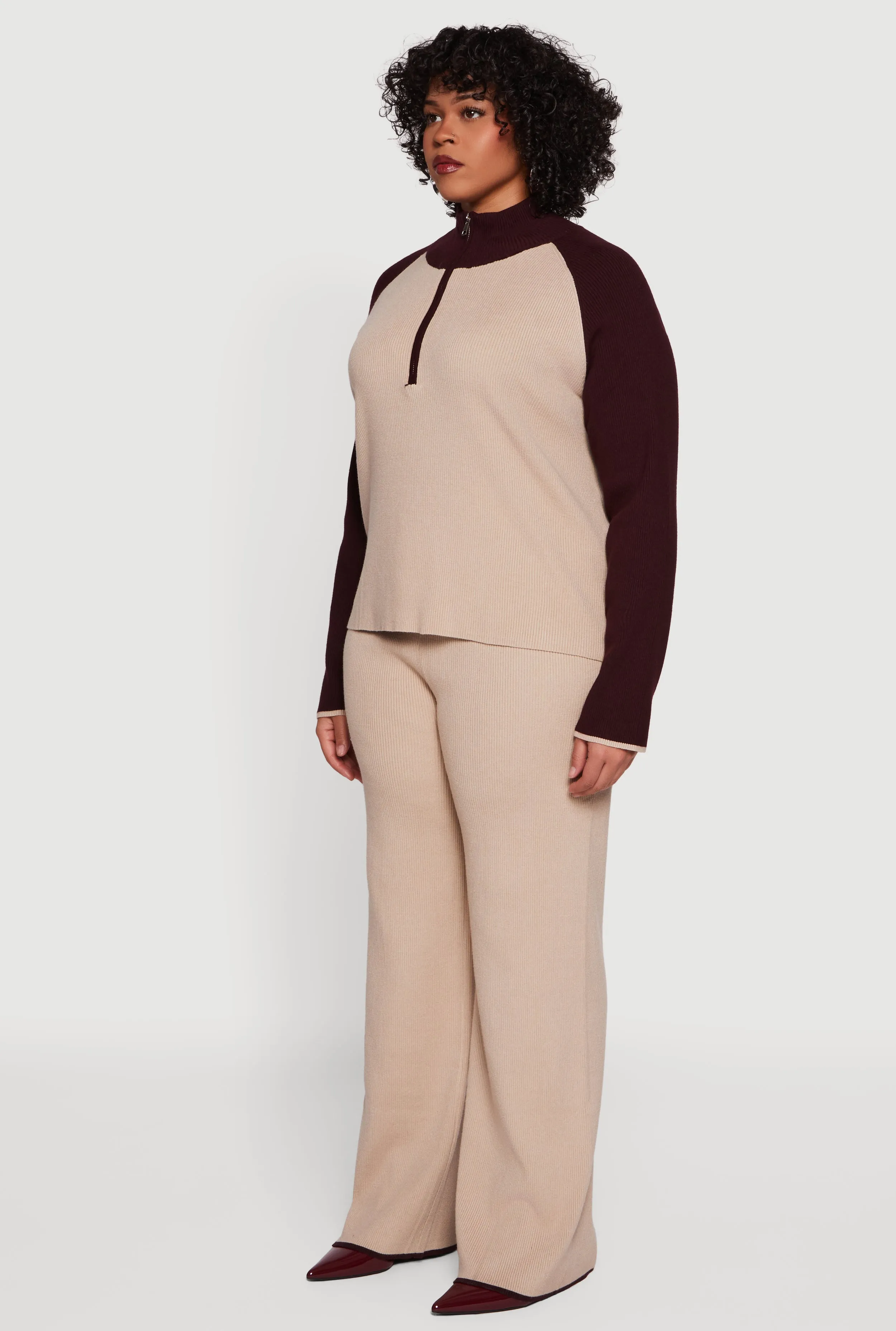 Plus Size Color Block Rib Knit Half Zip Pullover sold by Rainbow product image thumbnail 5