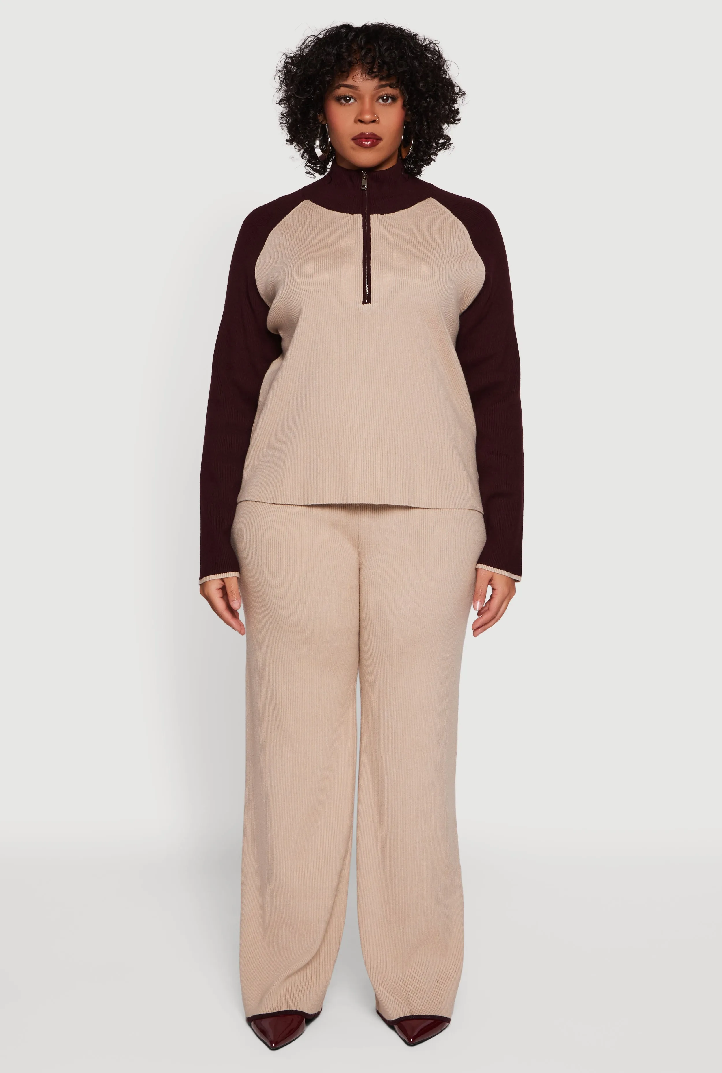 Plus Size Color Block Rib Knit Half Zip Pullover sold by Rainbow product image thumbnail 2