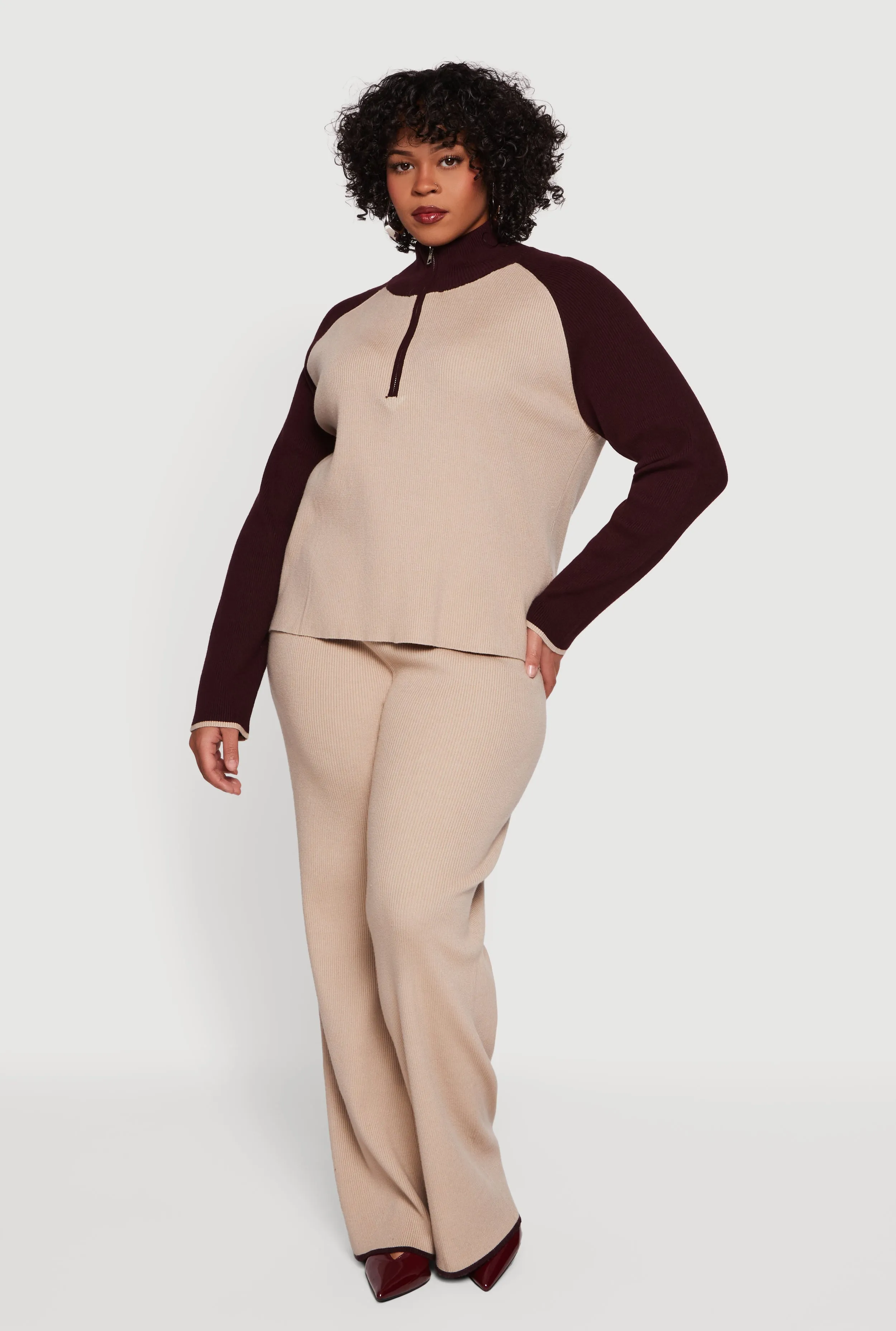 Plus Size Color Block Rib Knit Half Zip Pullover sold by Rainbow product image thumbnail 3