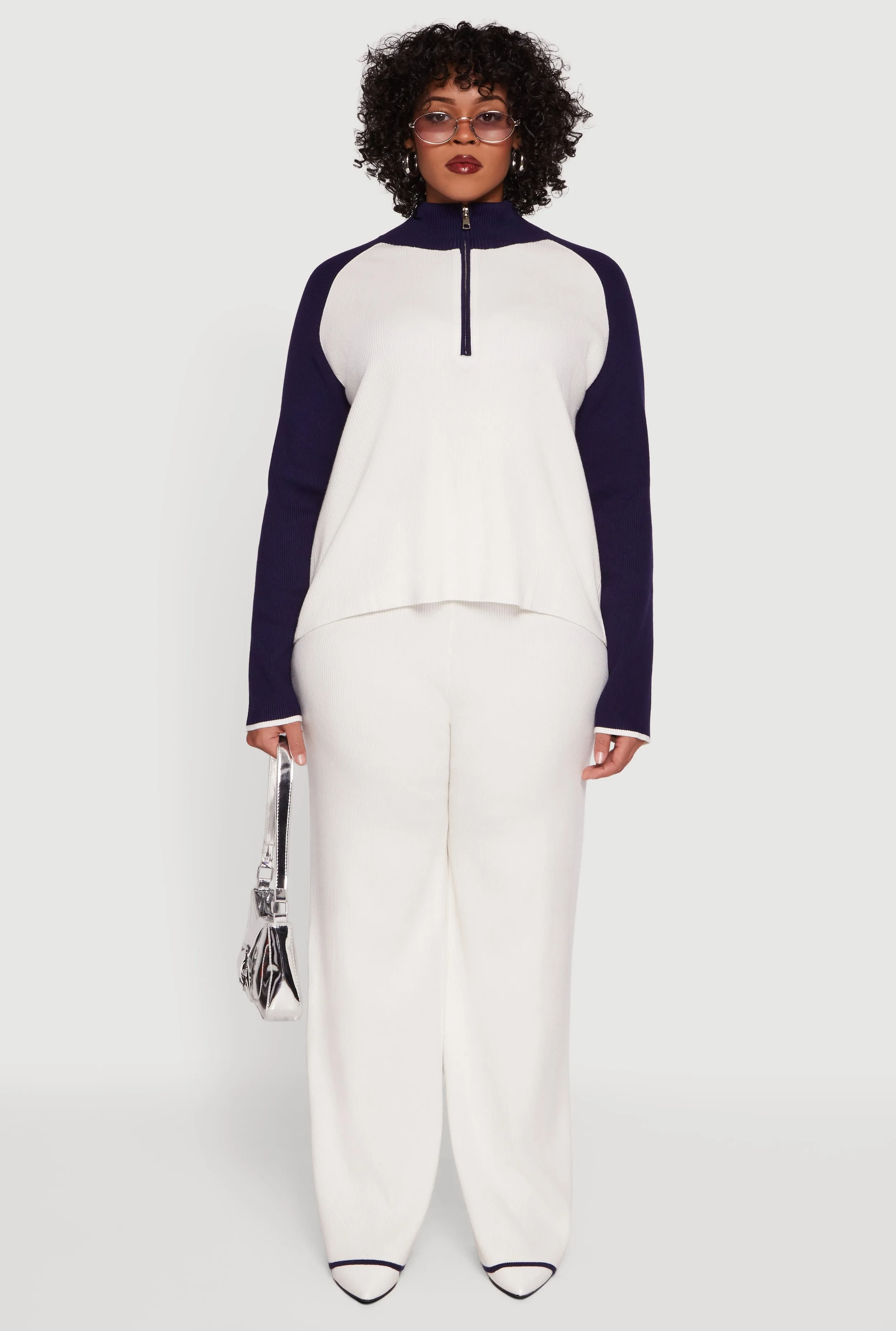 Plus Size Color Block Rib Knit Half Zip Pullover sold by Rainbow product image thumbnail 3