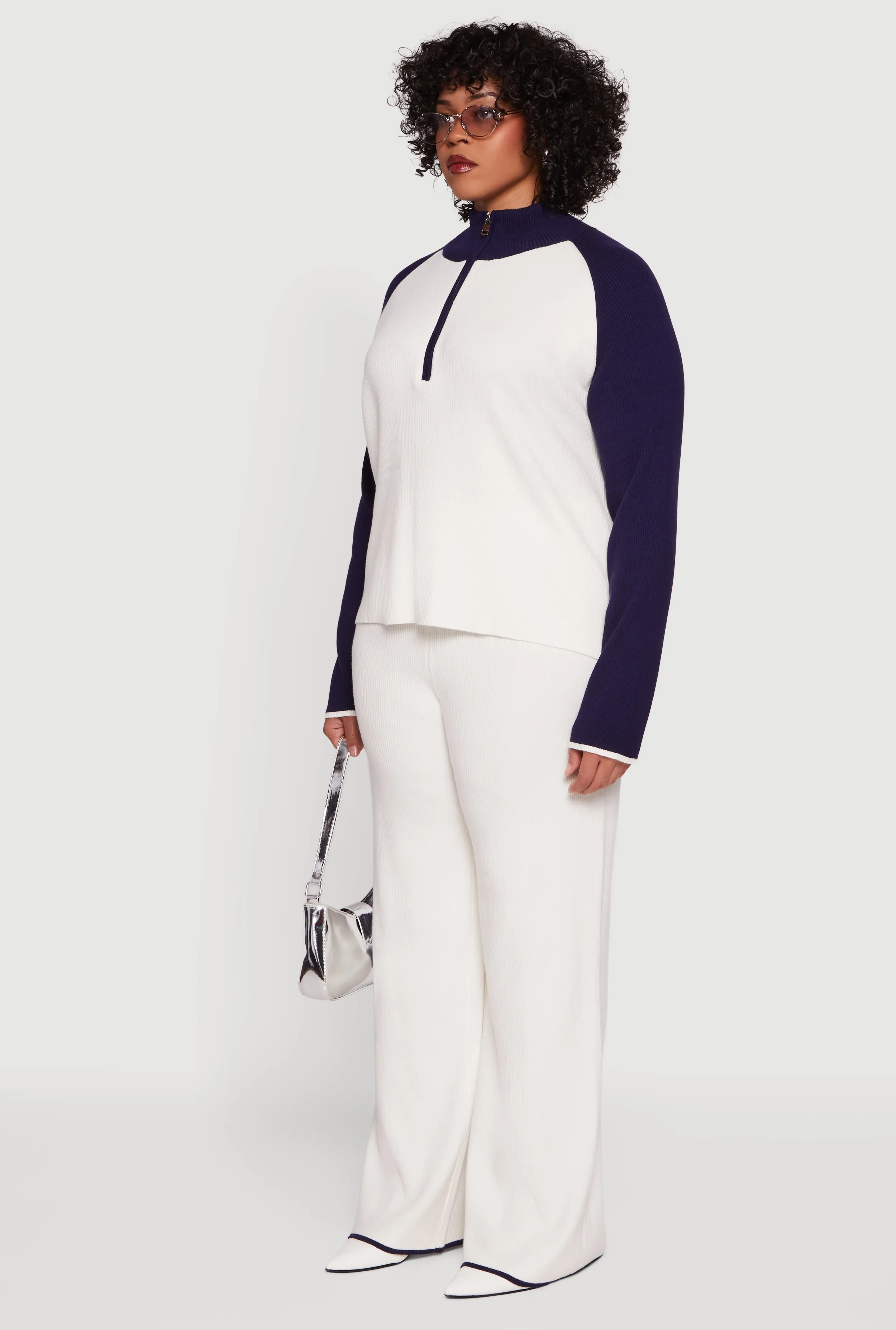 Plus Size Color Block Rib Knit Half Zip Pullover sold by Rainbow product image thumbnail 5