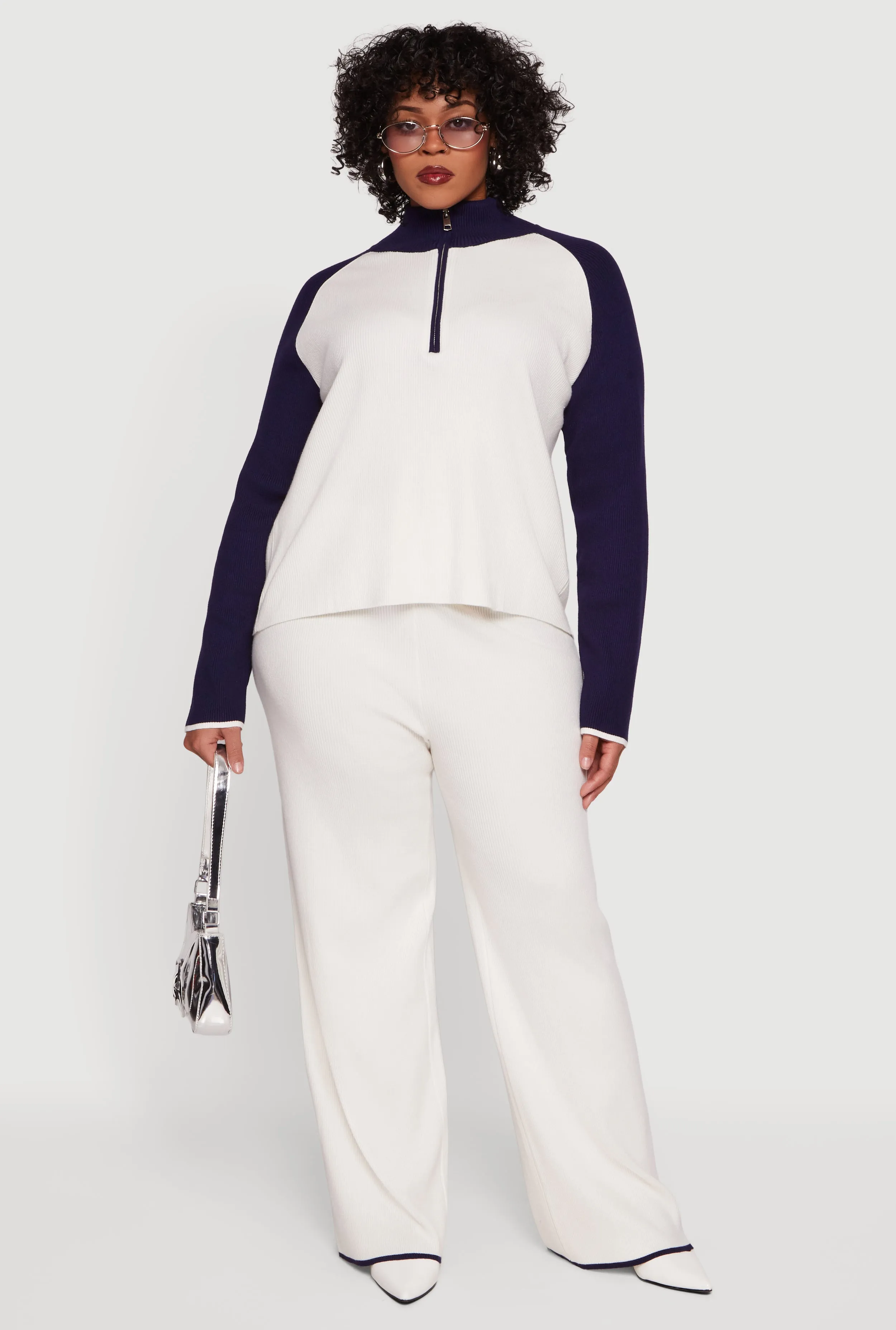 Plus Size Color Block Rib Knit Half Zip Pullover sold by Rainbow product image thumbnail 2