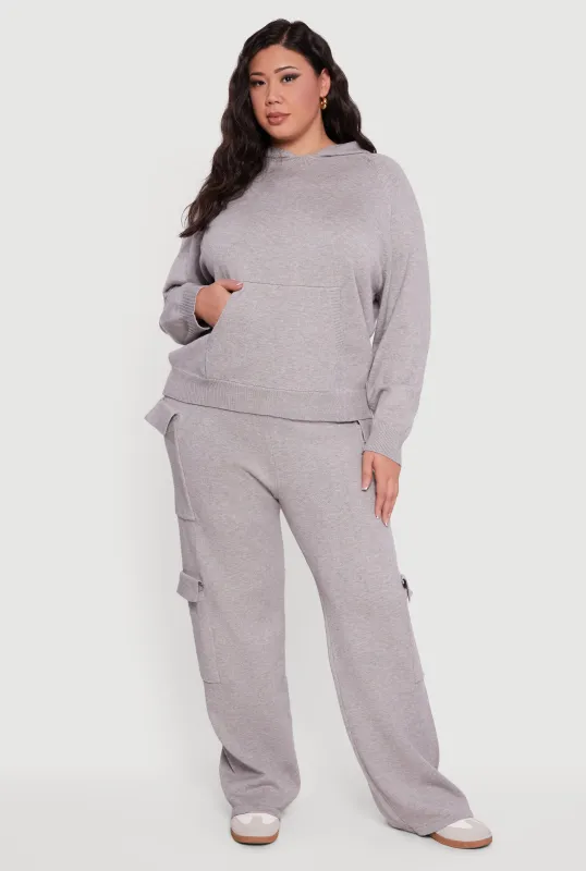 Plus Size High Waisted Wide Leg Utility Sweatpants sold by Rainbow