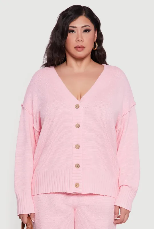 Plus Size Drop Sleeve Button Front Cardigan sold by Rainbow