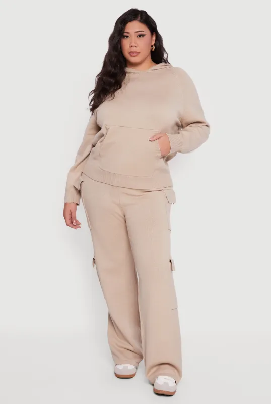 Plus Size High Waisted Wide Leg Utility Sweatpants sold by Rainbow