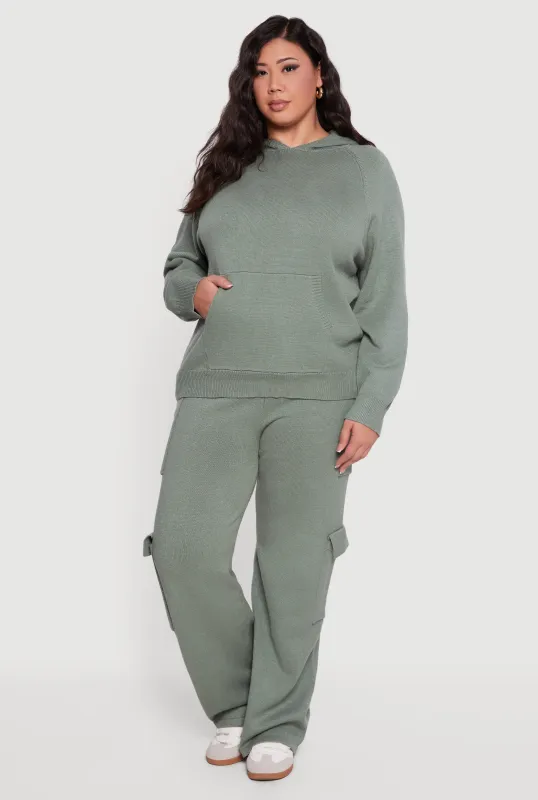 Plus Size High Waisted Wide Leg Utility Sweatpants sold by Rainbow