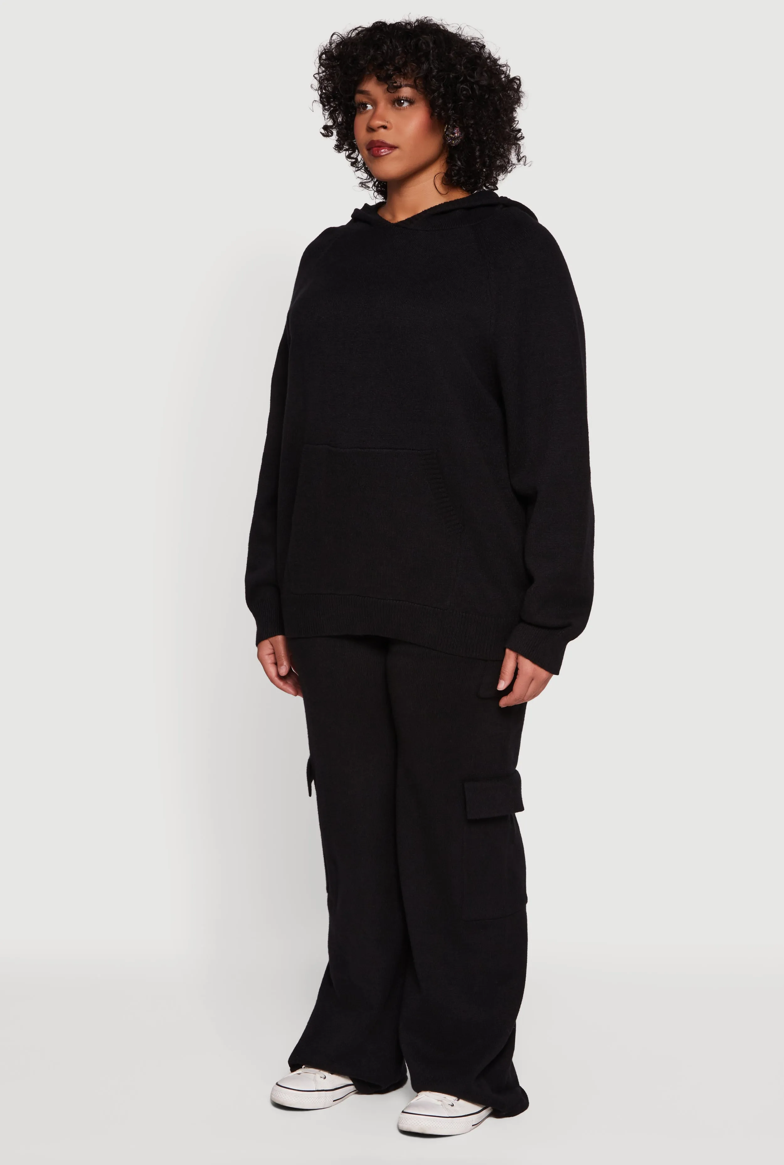 Plus Size Kangaroo Pocket Ribbed Knit Sweater Hoodie sold by Rainbow product image thumbnail 5