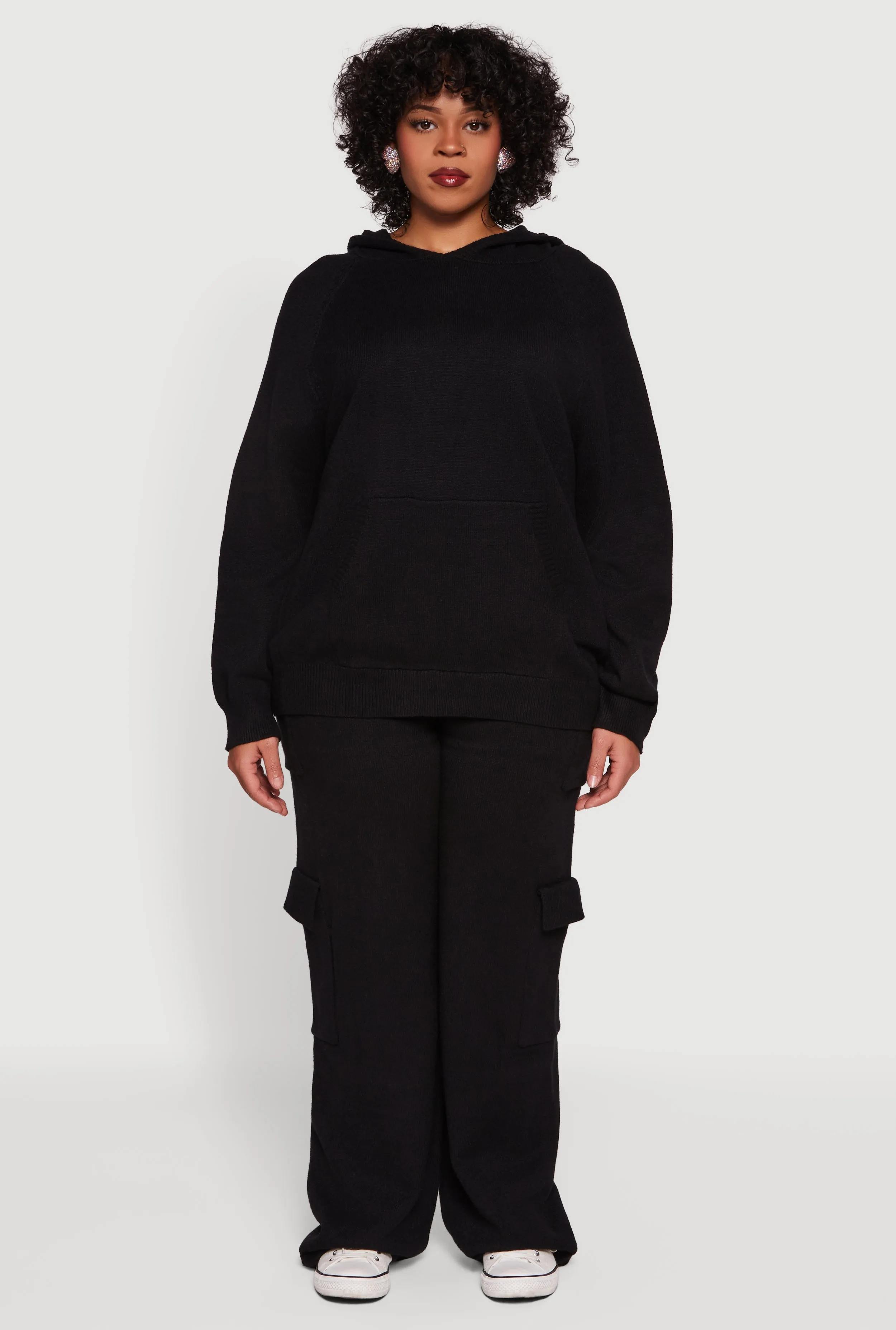 Plus Size Kangaroo Pocket Ribbed Knit Sweater Hoodie sold by Rainbow product image thumbnail 2