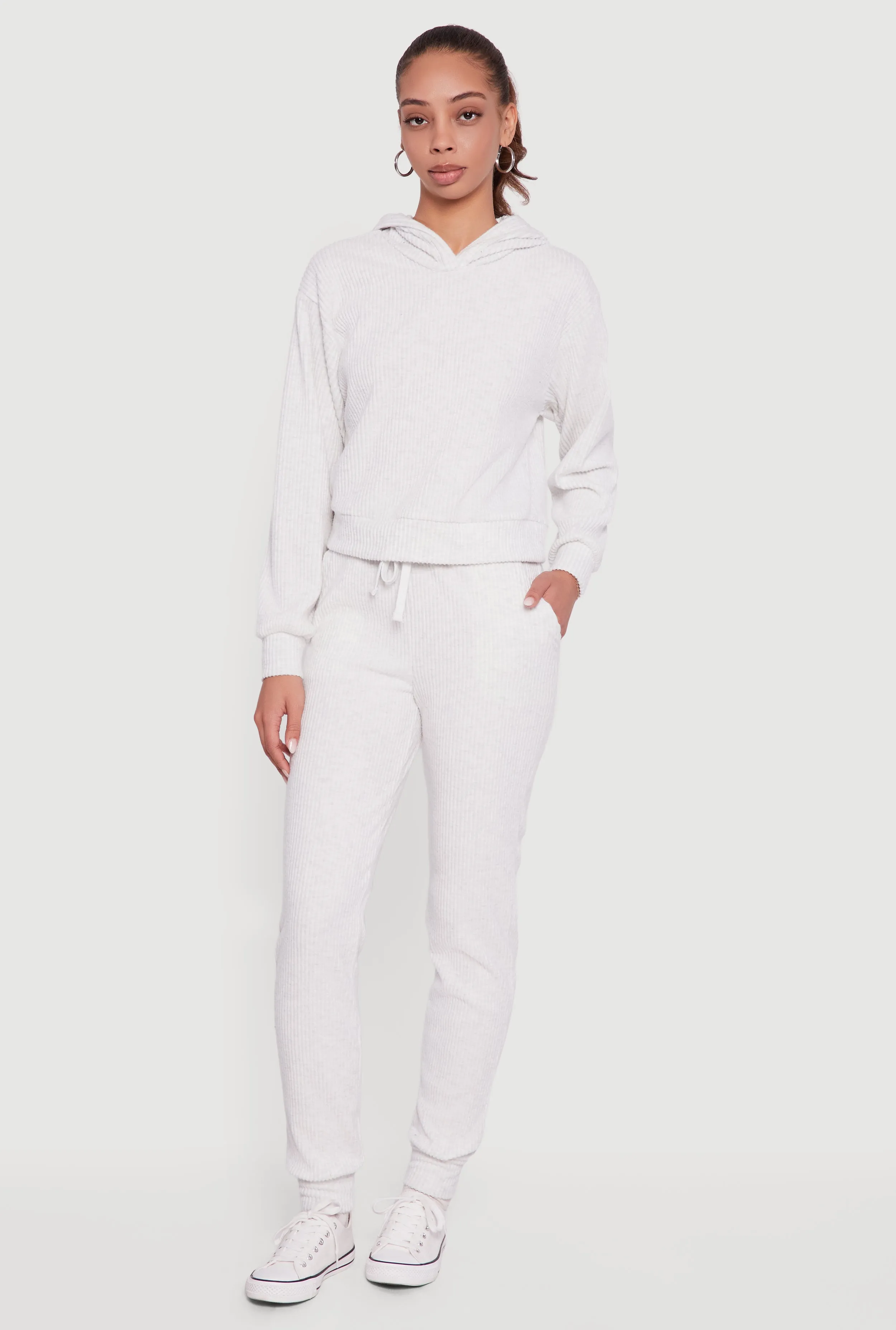 Brushed Rib Knit Drawstring Waist Joggers sold by Rainbow