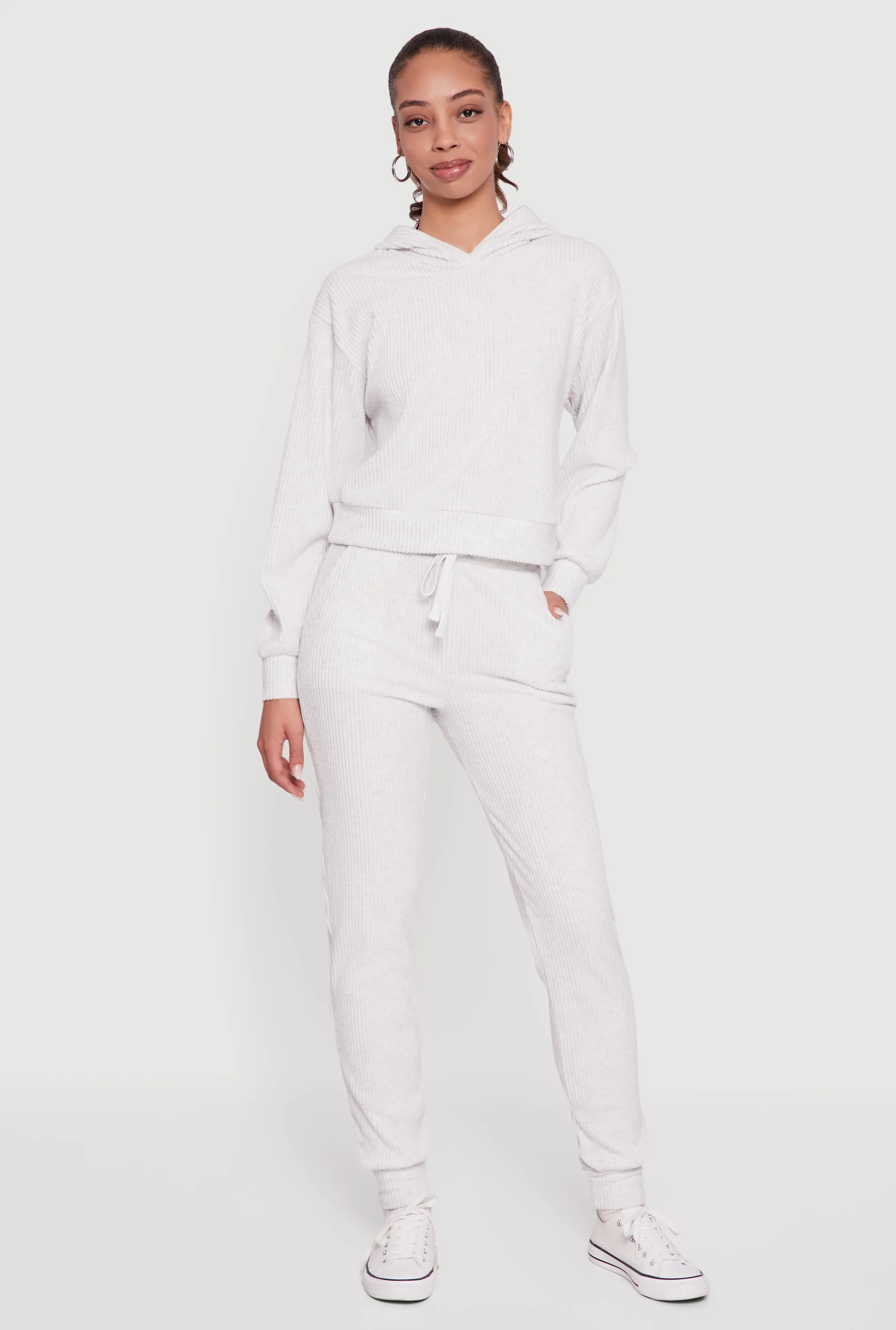 Brushed Rib Knit Pullover Hoodie sold by Rainbow product image thumbnail 2