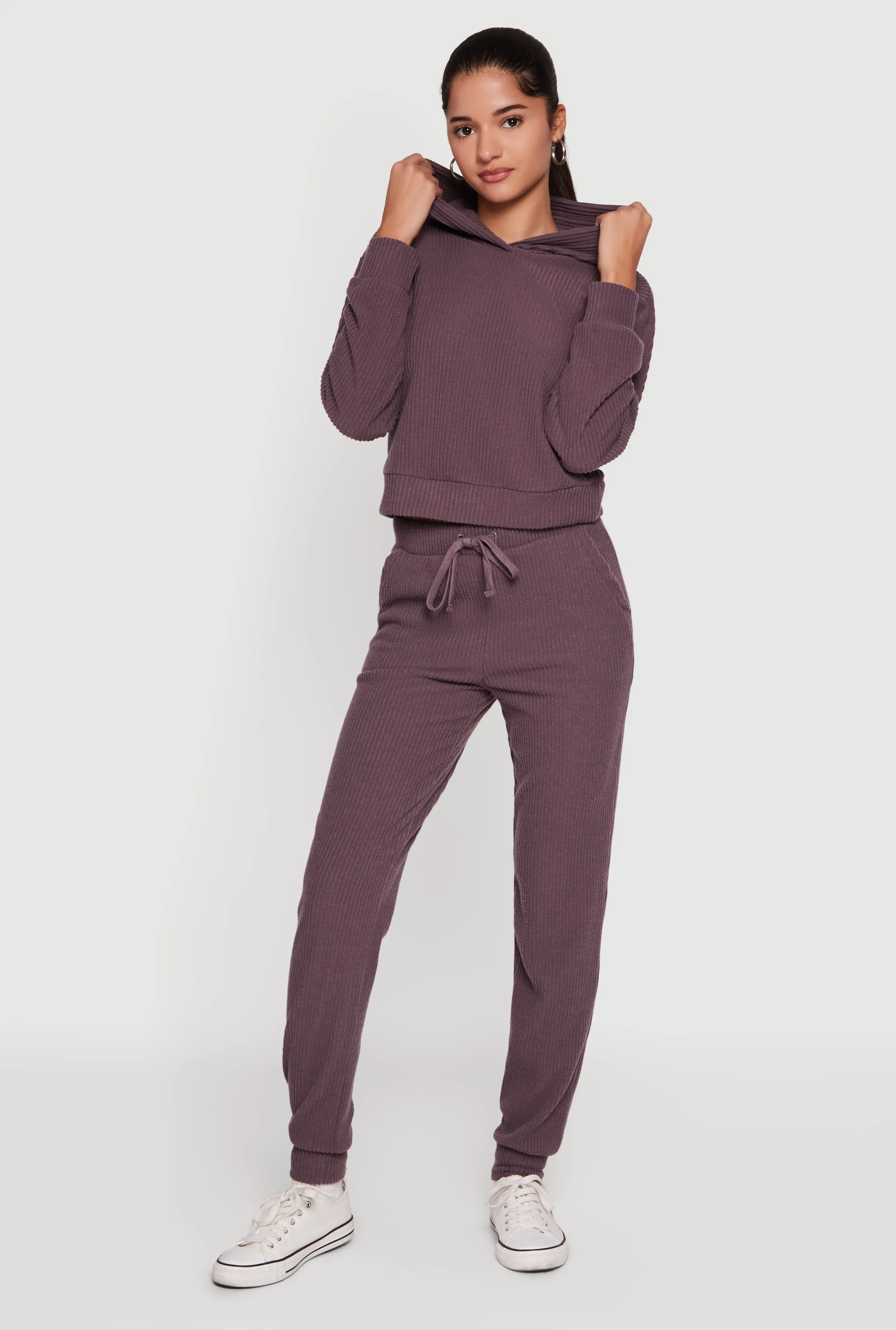 Brushed Rib Knit Drawstring Waist Joggers sold by Rainbow