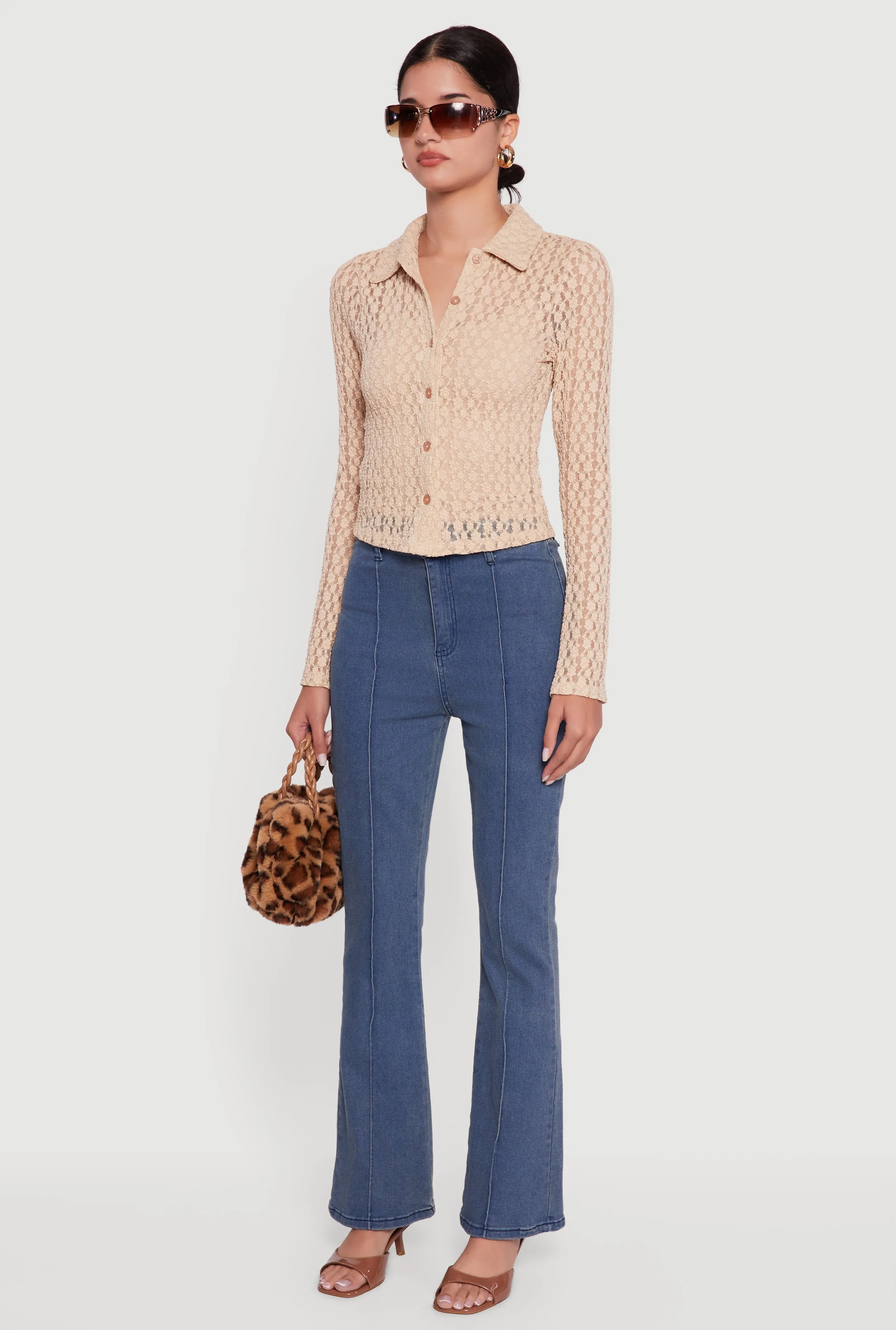 Long Sleeve Lace Button Front Blouse sold by Rainbow product image thumbnail 5