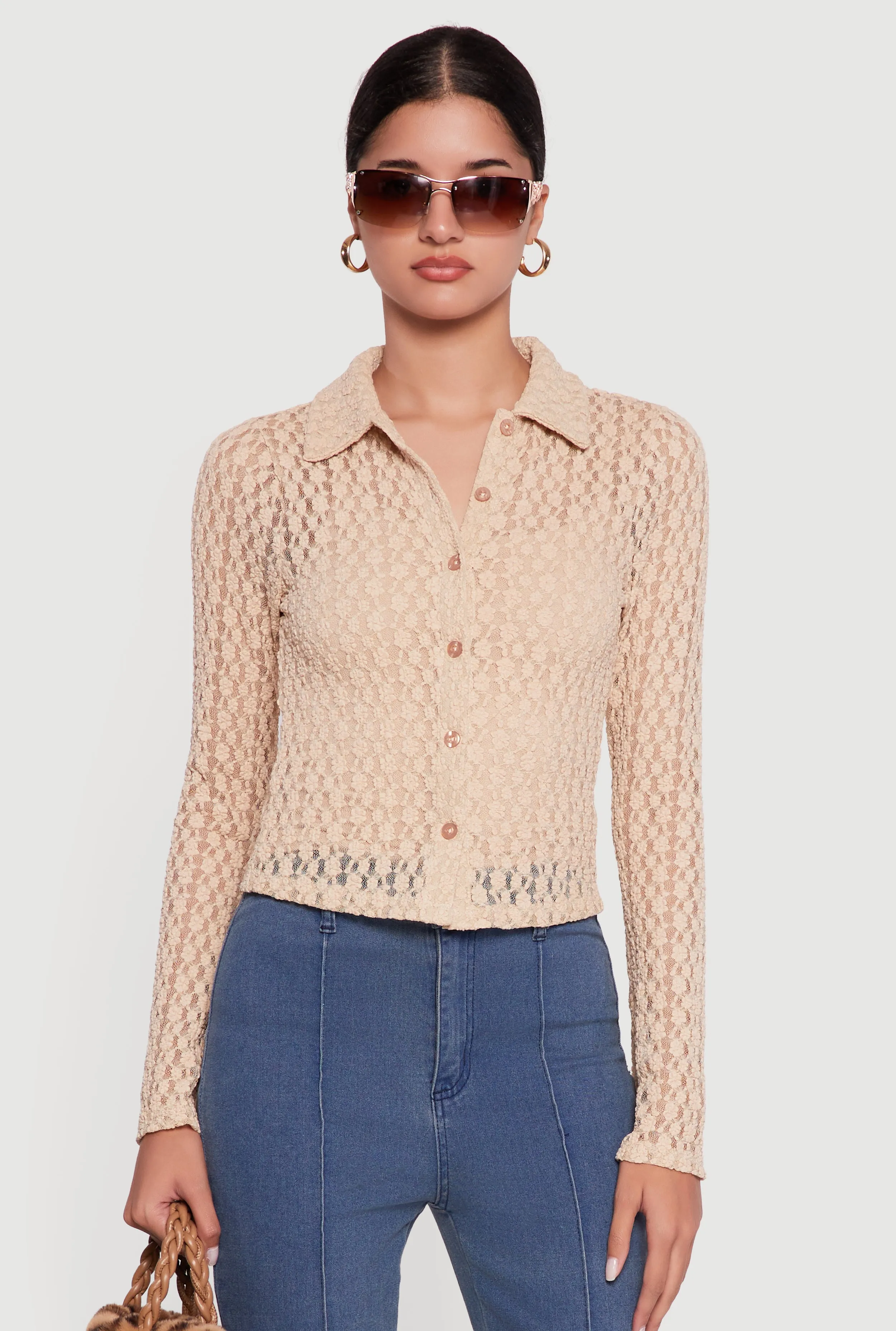 Long Sleeve Lace Button Front Blouse sold by Rainbow product image thumbnail 2