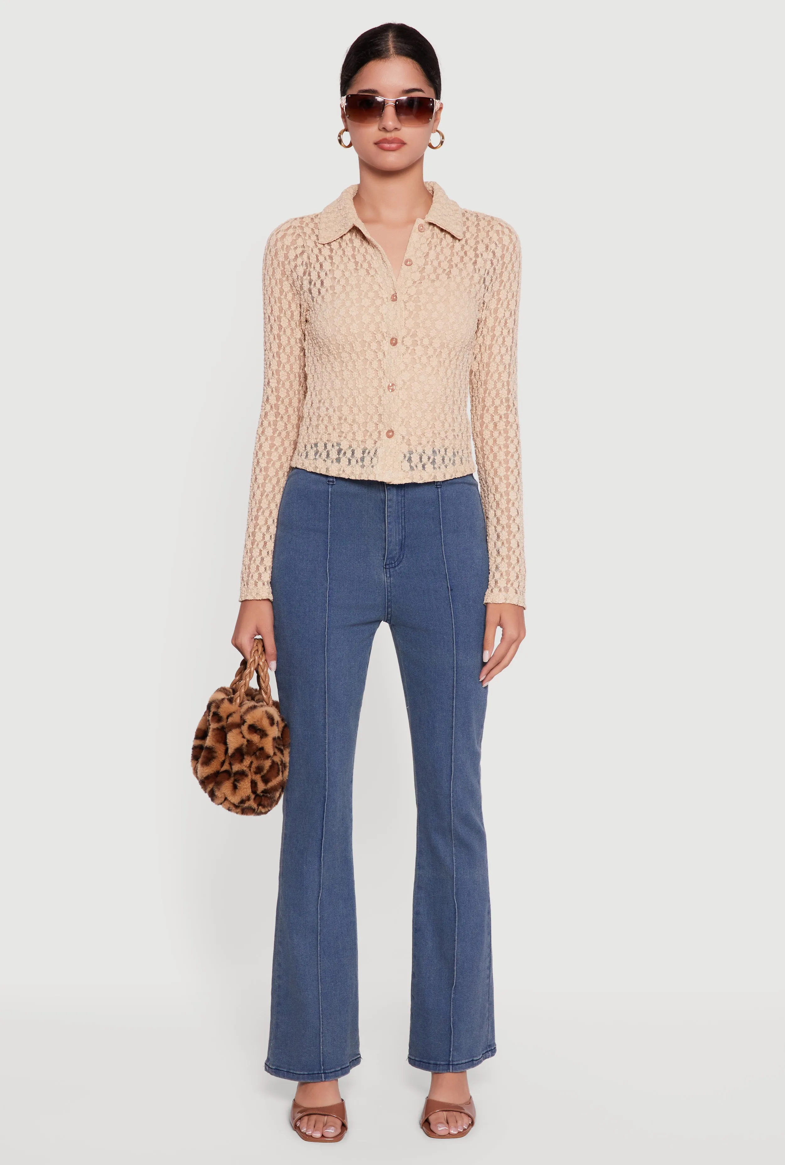 Long Sleeve Lace Button Front Blouse sold by Rainbow product image thumbnail 3