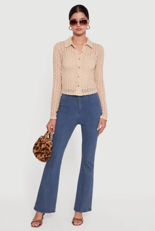 Long Sleeve Lace Button Front Blouse sold by Rainbow