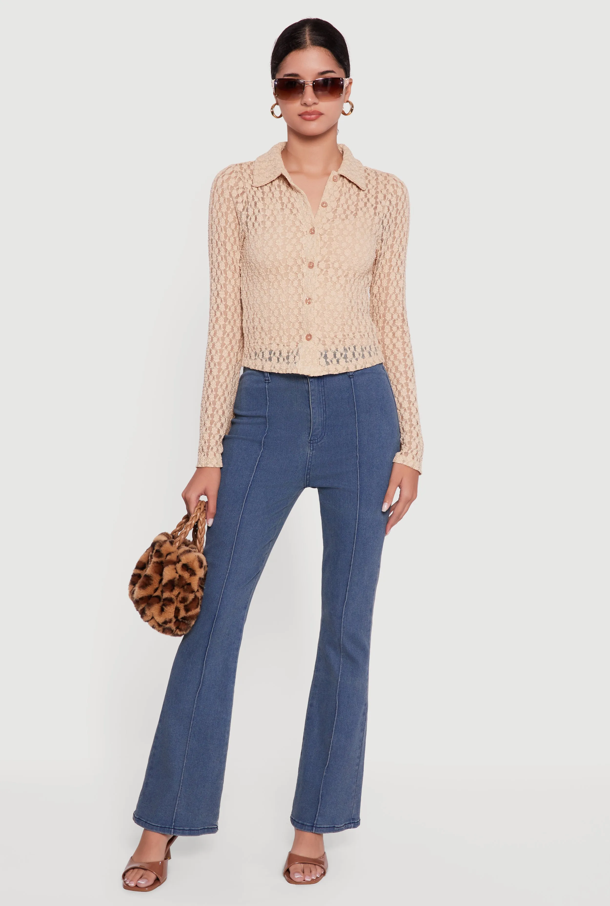 Long Sleeve Lace Button Front Blouse sold by Rainbow