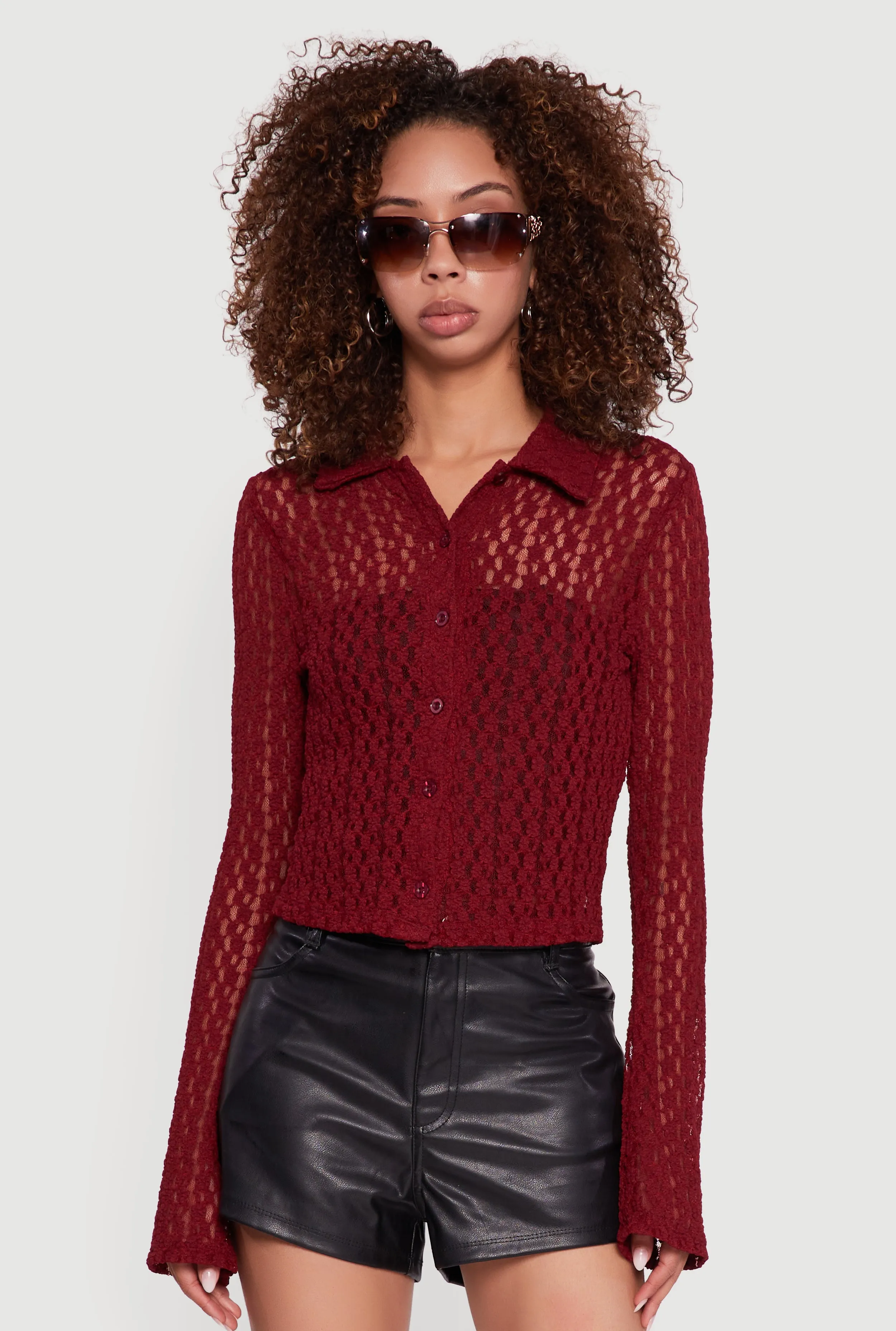 Long Sleeve Lace Button Front Blouse sold by Rainbow product image thumbnail 2