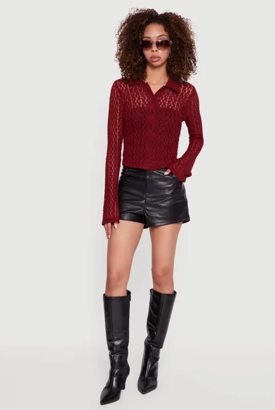 Long Sleeve Lace Button Front Blouse sold by Rainbow