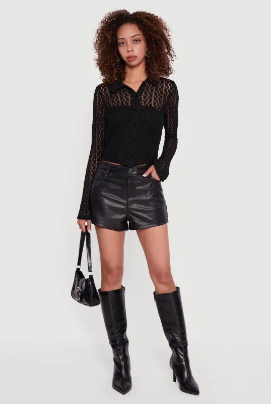 Long Sleeve Lace Button Front Blouse sold by Rainbow