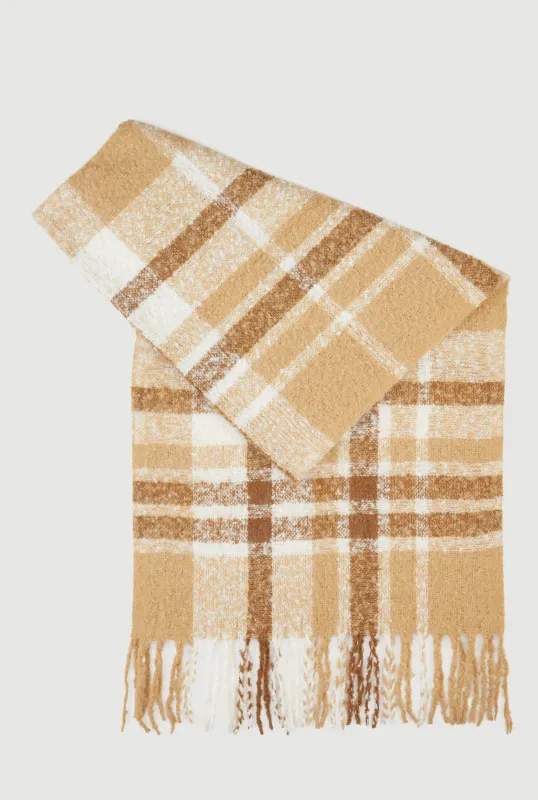 Fringe Detail Plaid Scarf sold by Rainbow