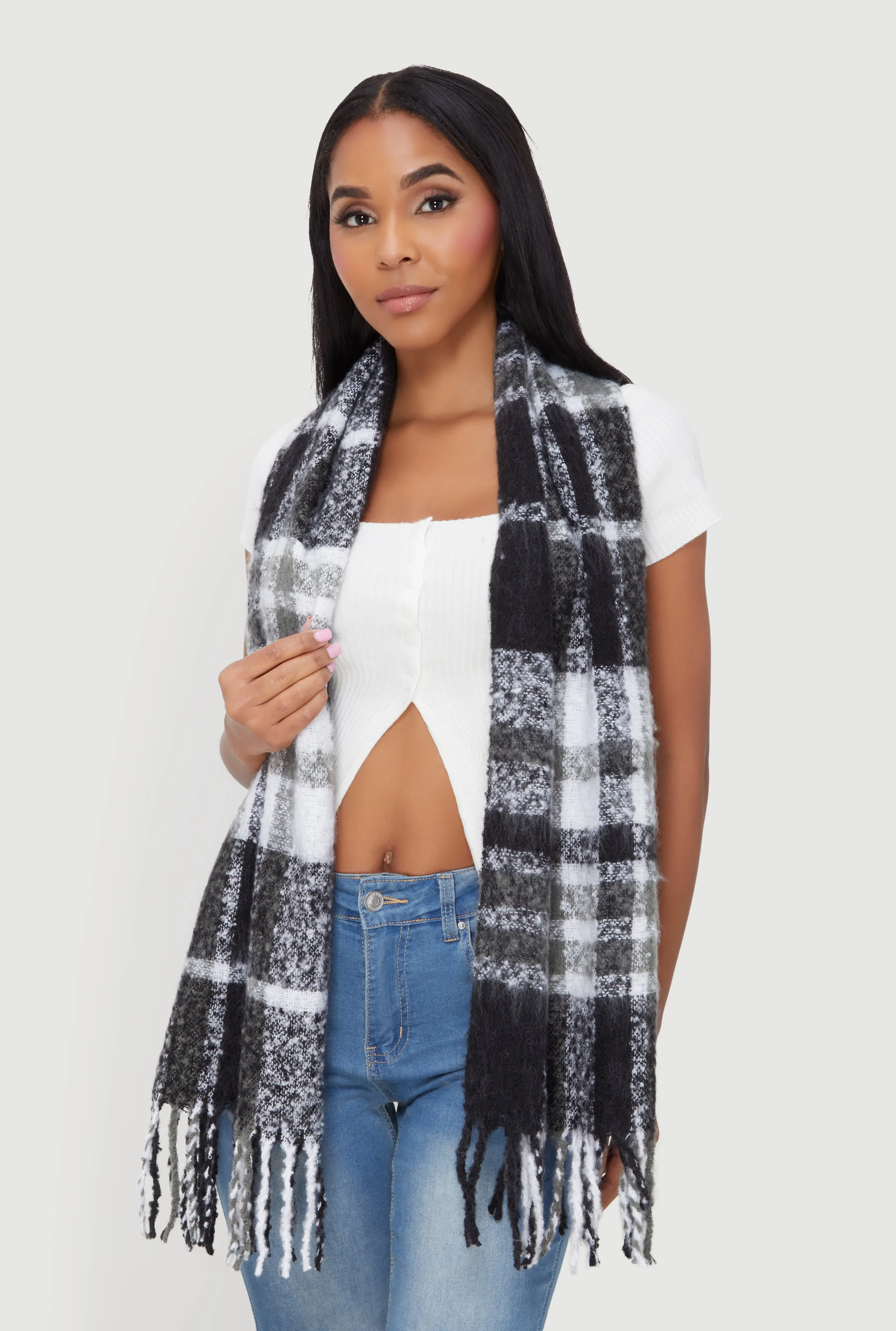 Fringe Detail Plaid Scarf sold by Rainbow product image thumbnail 3