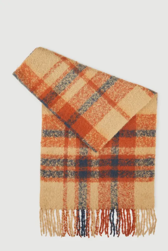 Fringe Detail Plaid Scarf sold by Rainbow