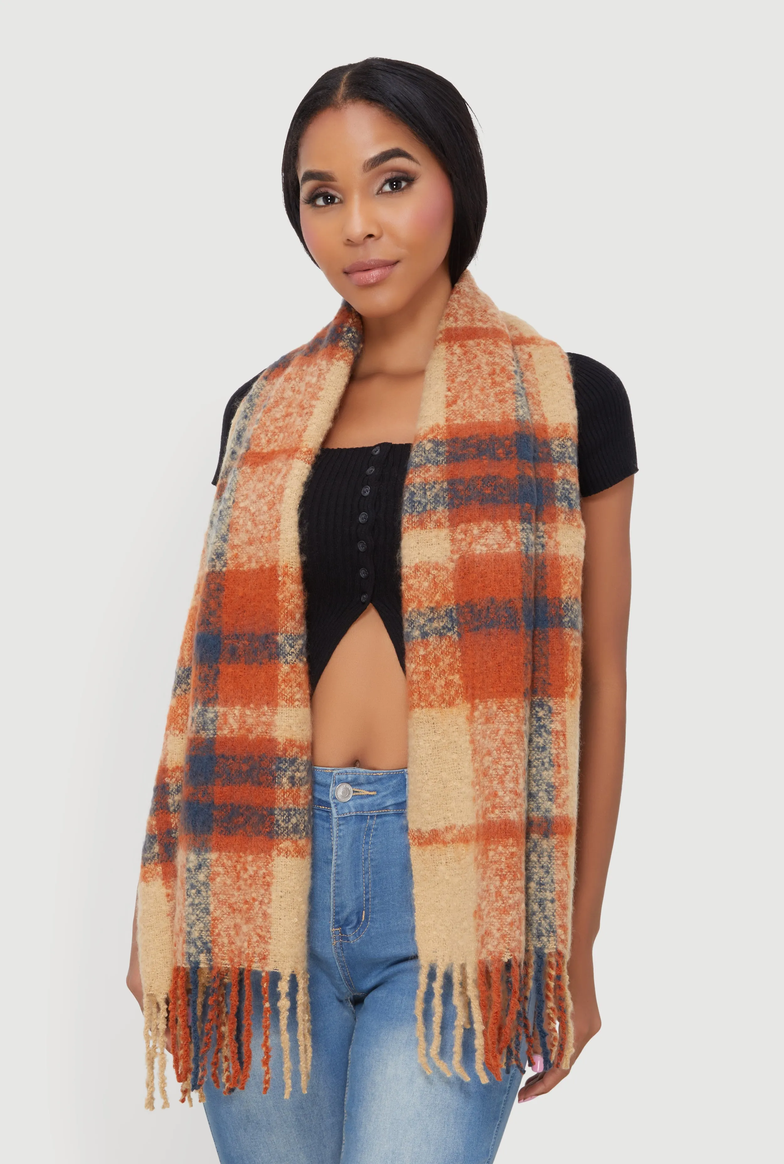 Fringe Detail Plaid Scarf sold by Rainbow product image thumbnail 3