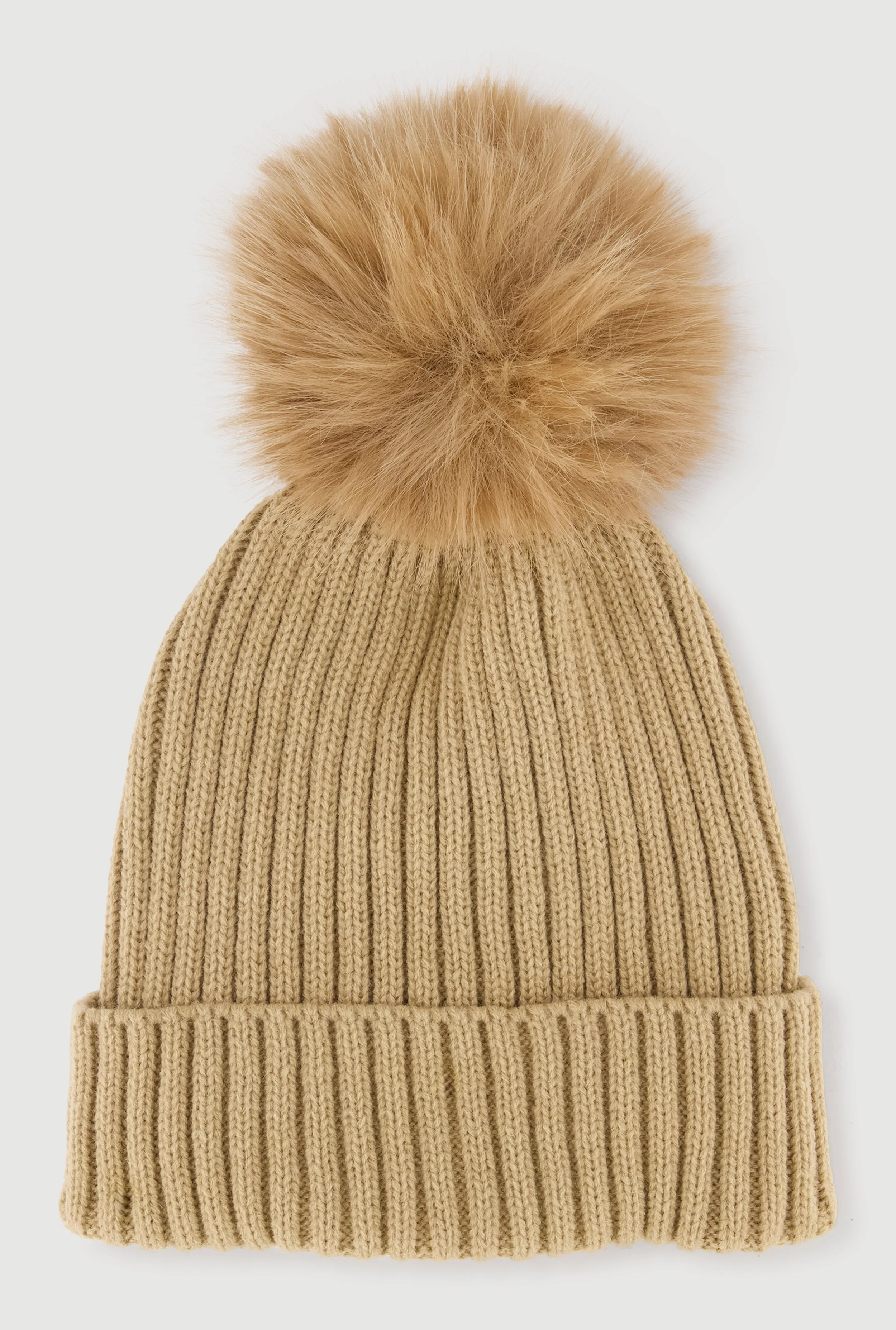 Trendy Faux Fur Pom Pom Detail Ribbed Knit Beanie sold by Rainbow product image thumbnail 4