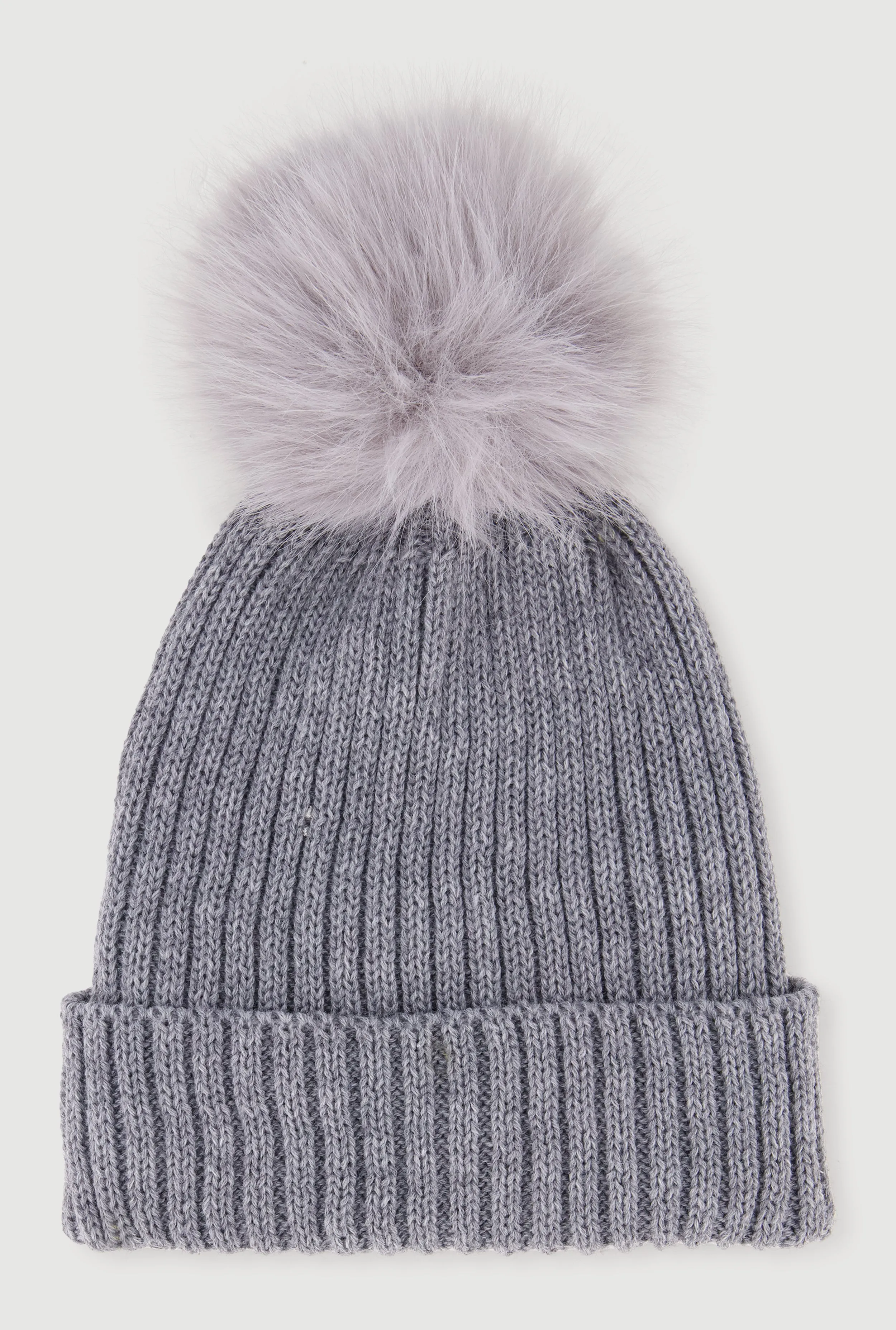 Trendy Faux Fur Pom Pom Detail Ribbed Knit Beanie sold by Rainbow product image thumbnail 3