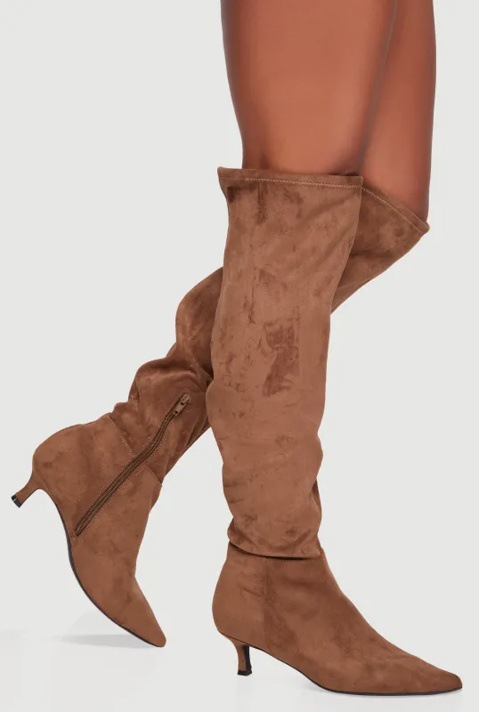 Pointy Toe Kitten Heel Over The Knee Boots sold by Rainbow
