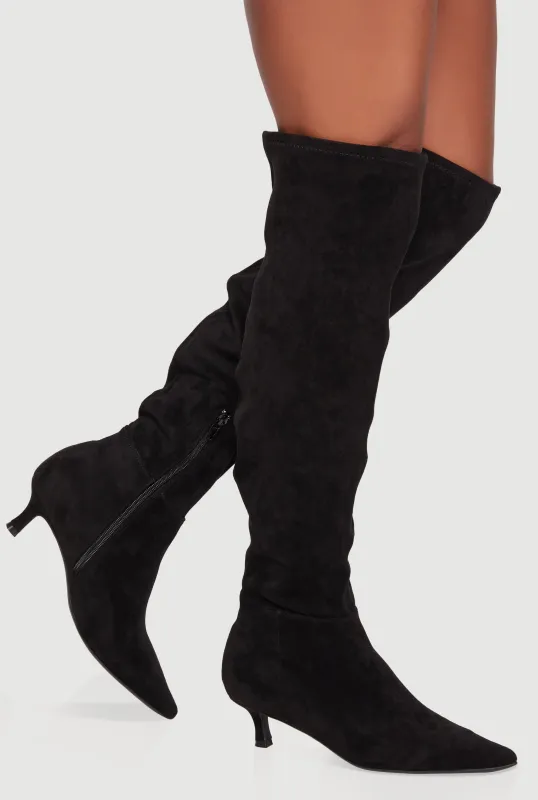 Pointy Toe Kitten Heel Over The Knee Boots sold by Rainbow