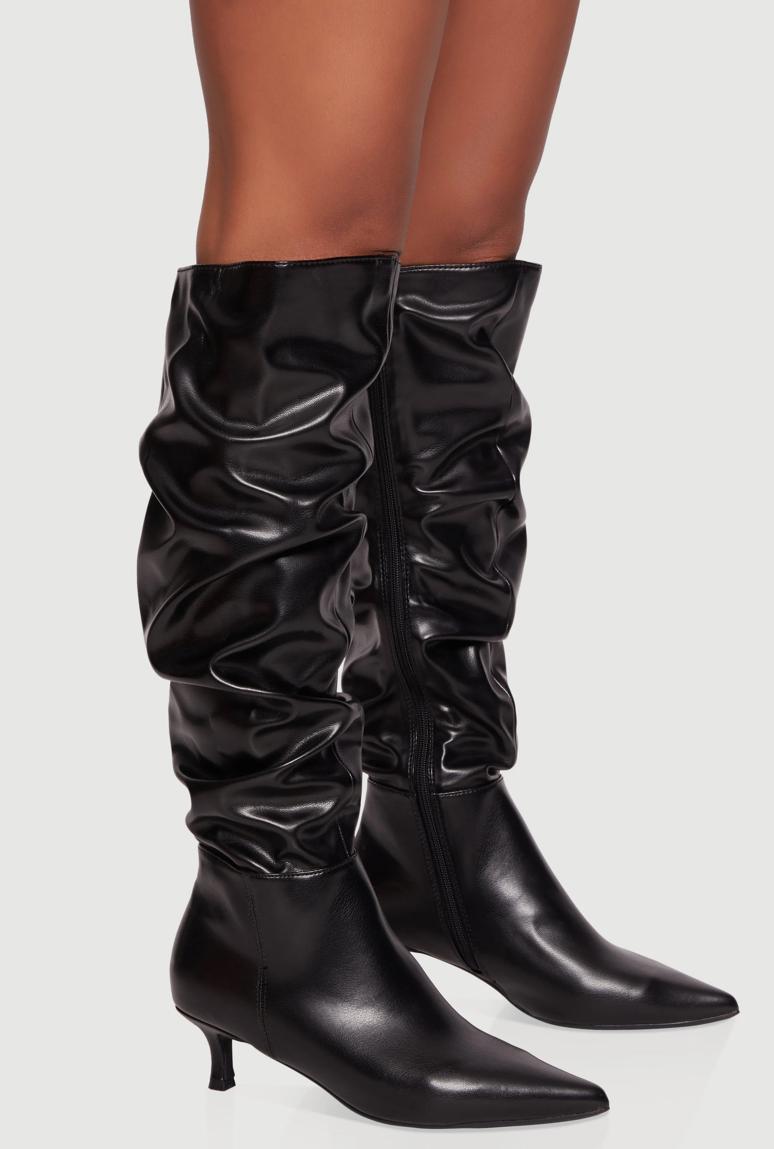 Pointy Toe Side Zip Kitten Heel Slouch Boots sold by Rainbow product image thumbnail 2