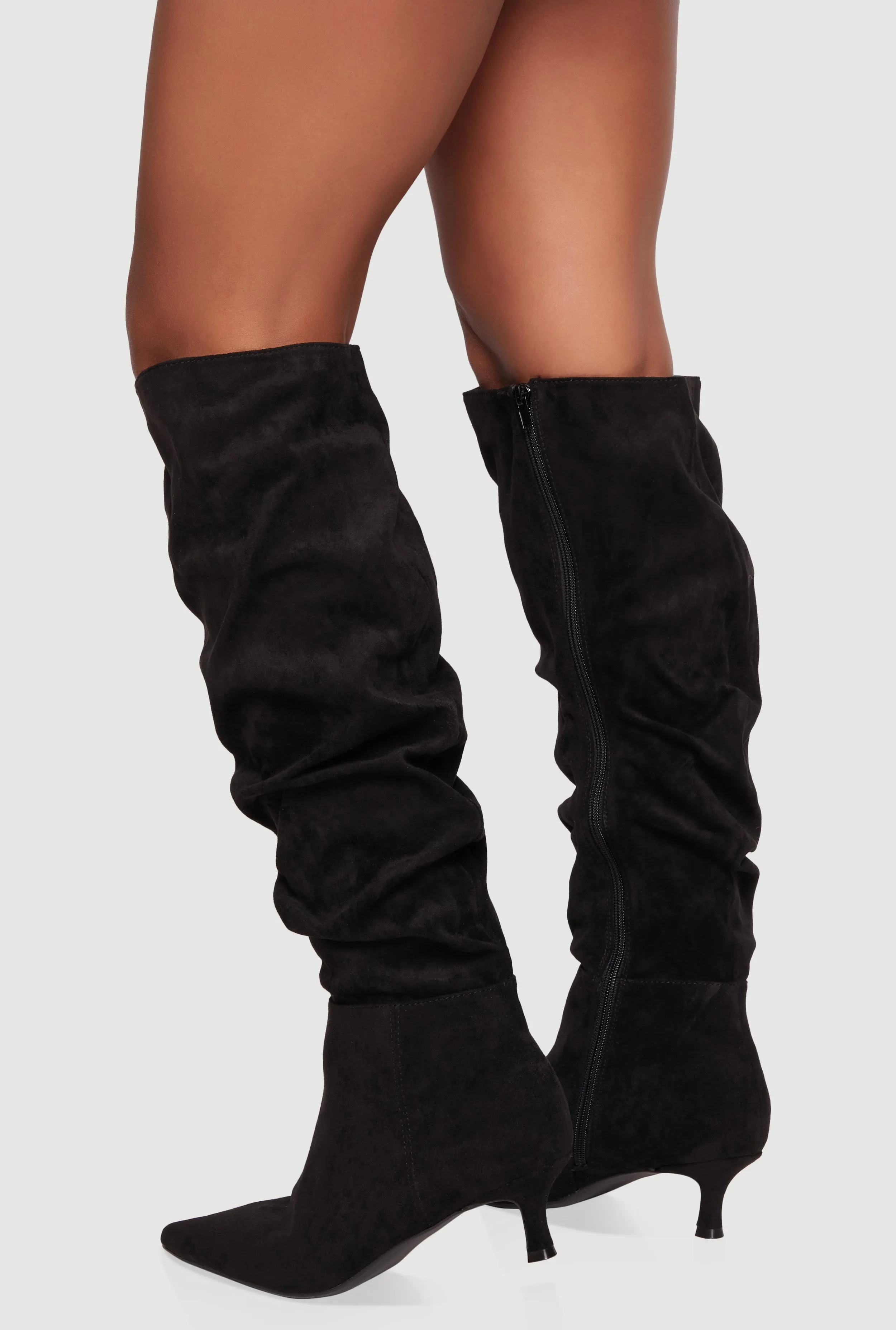 Pointy Toe Side Zip Kitten Heel Slouch Boots sold by Rainbow product image thumbnail 3