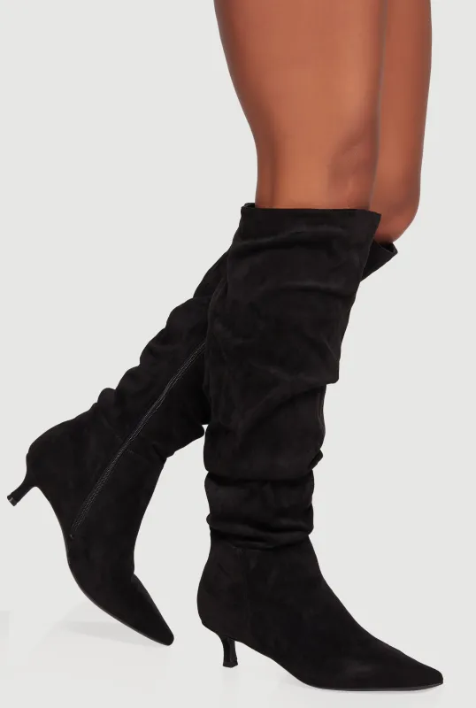 Pointy Toe Side Zip Kitten Heel Slouch Boots sold by Rainbow