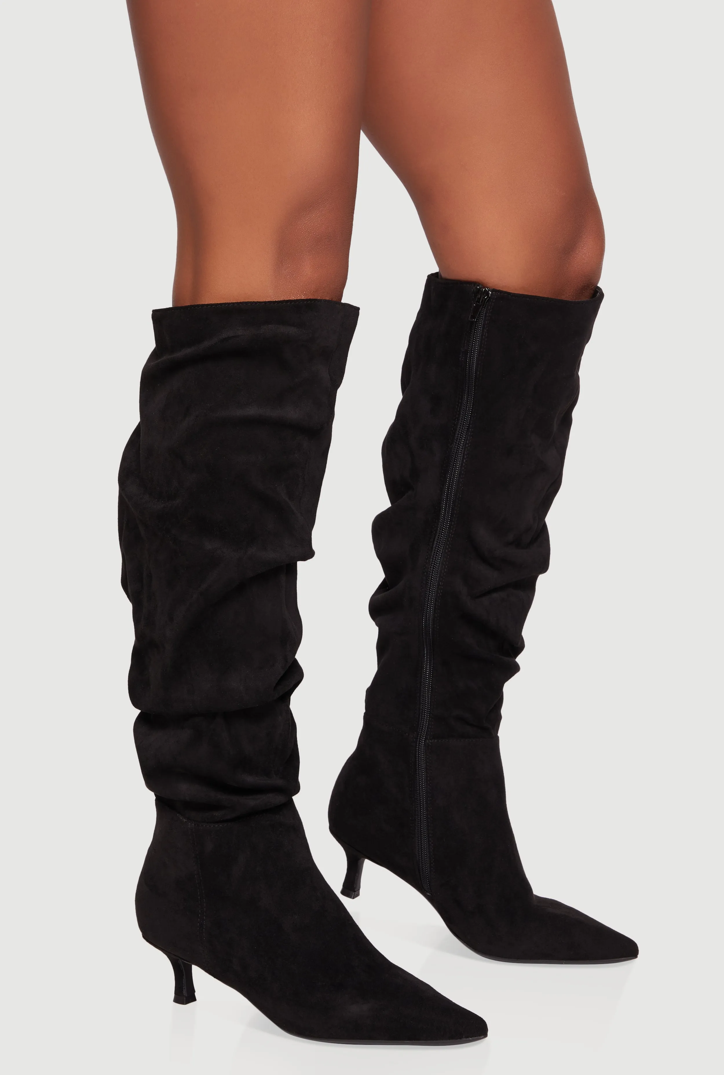 Pointy Toe Side Zip Kitten Heel Slouch Boots sold by Rainbow product image thumbnail 2